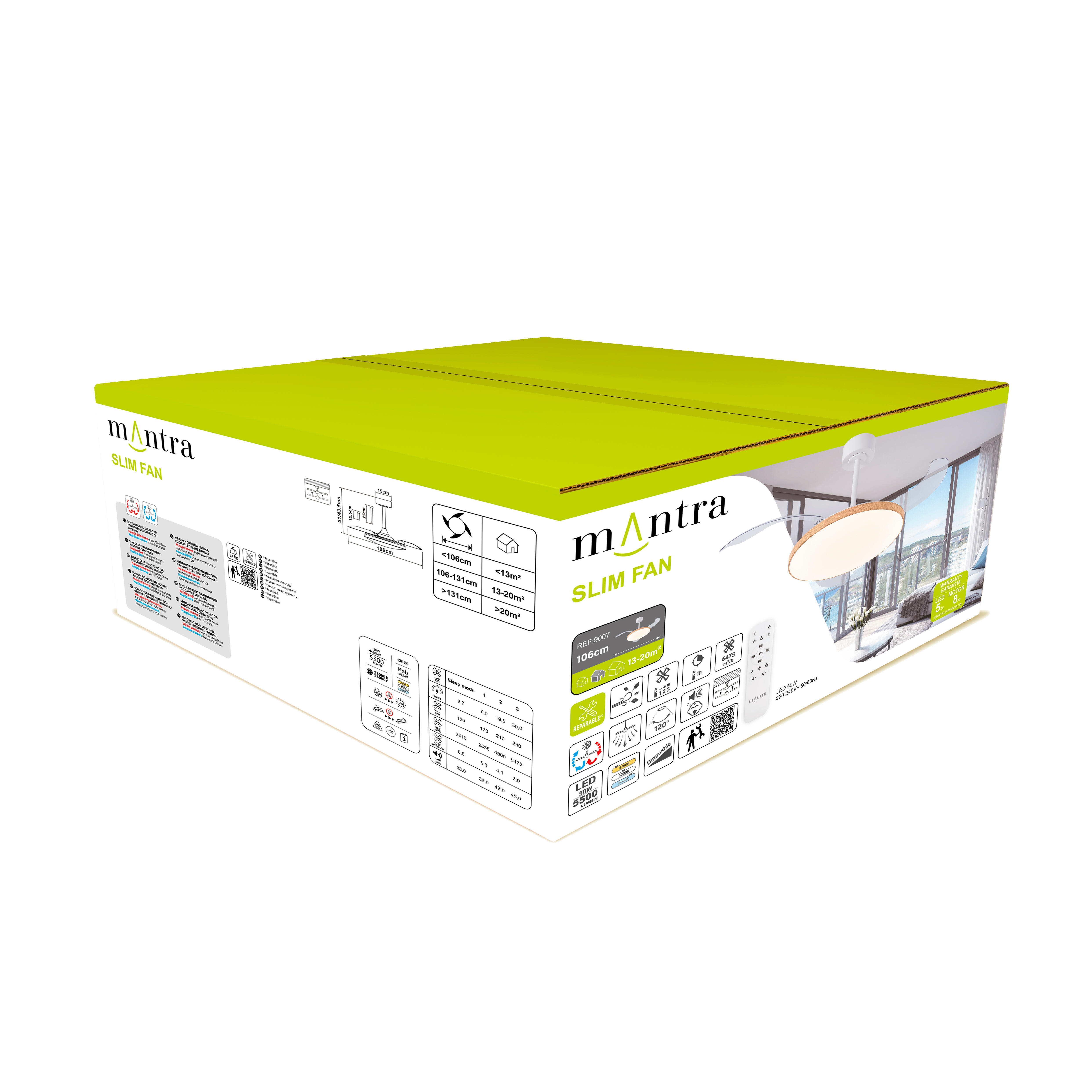 Ventilador de techo con luz silencioso DC 30W con mando ø106 cm Slim MANTRA marrón luz CCT 3 aspas retráctiles tipo lámpara | 3 velocidades| modo verano/invierno| recomendado de 13 a 20m² - 10