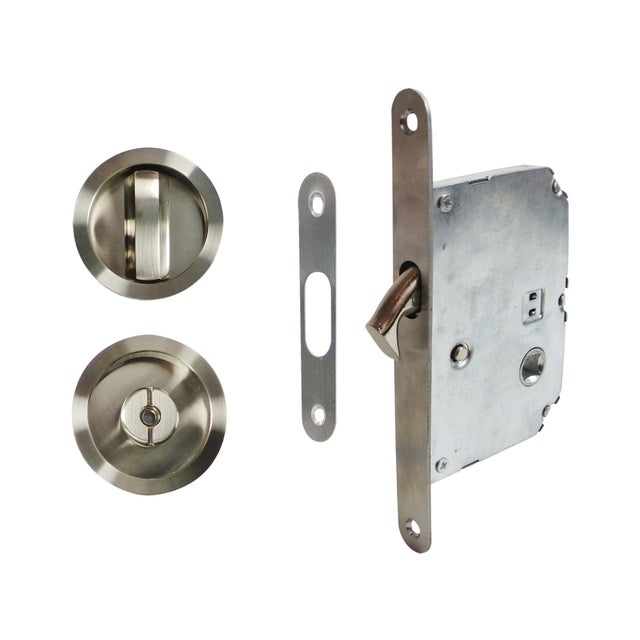 Kit serrure à condamnation + poignée cuvette ronde inox Ø58mm 