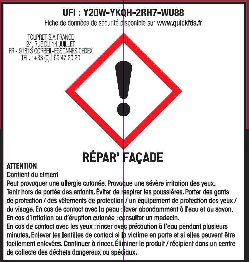Enduit de rebouchage en poudre Repar'façade TOUPRET blanc 5 kg - 6