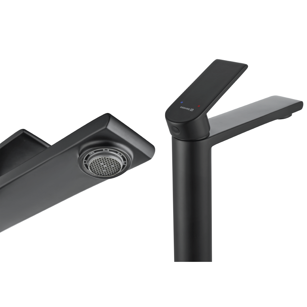 Grifo de lavabo SENSEA Cinta monomando caño alto negro mate. Latón - 7