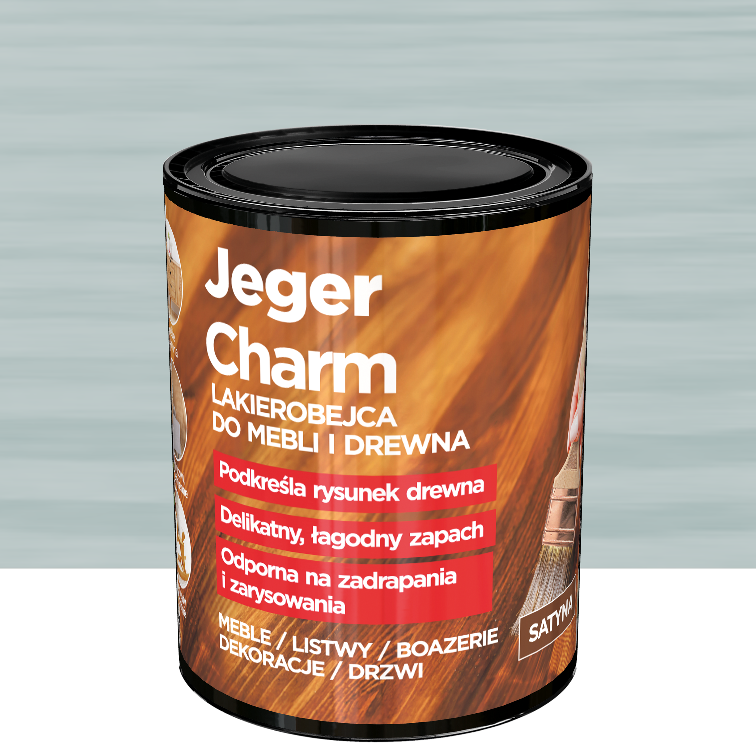 Lakierobejca do mebli i drewna Charm chłodny szary satyna 0.75 l Jeger