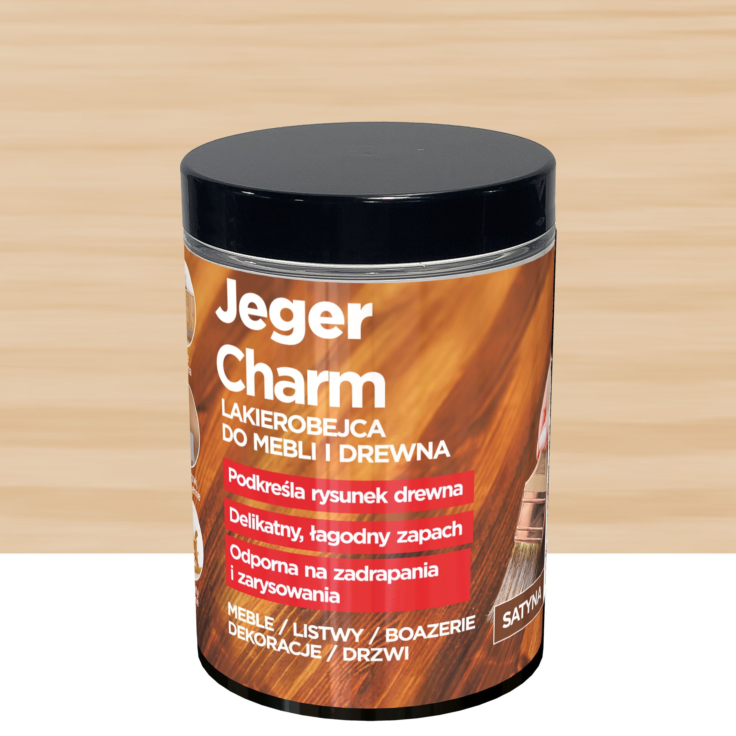 Lakierobejca do mebli i drewna Charm beżowa satyna 0.2 l Jeger
