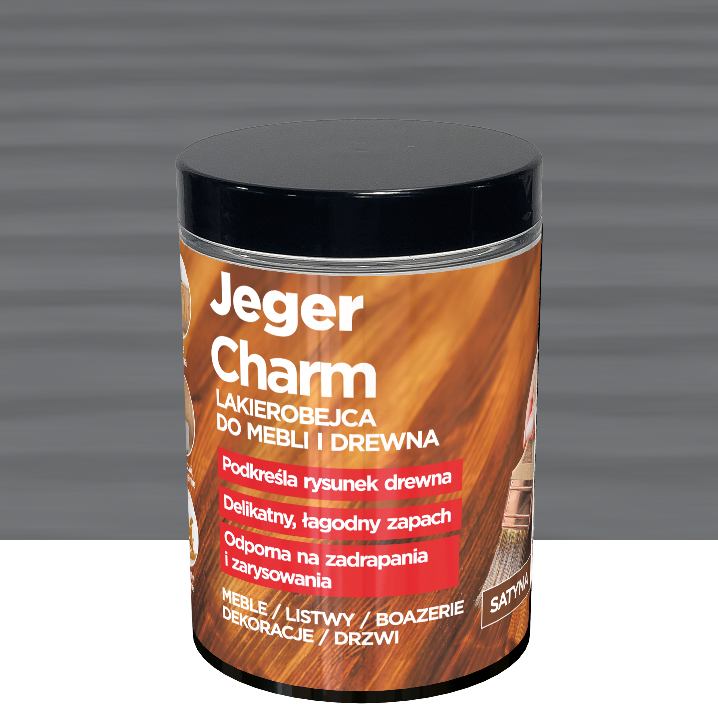 Lakierobejca do mebli i drewna Charm szary satyna 0.2 l Jeger