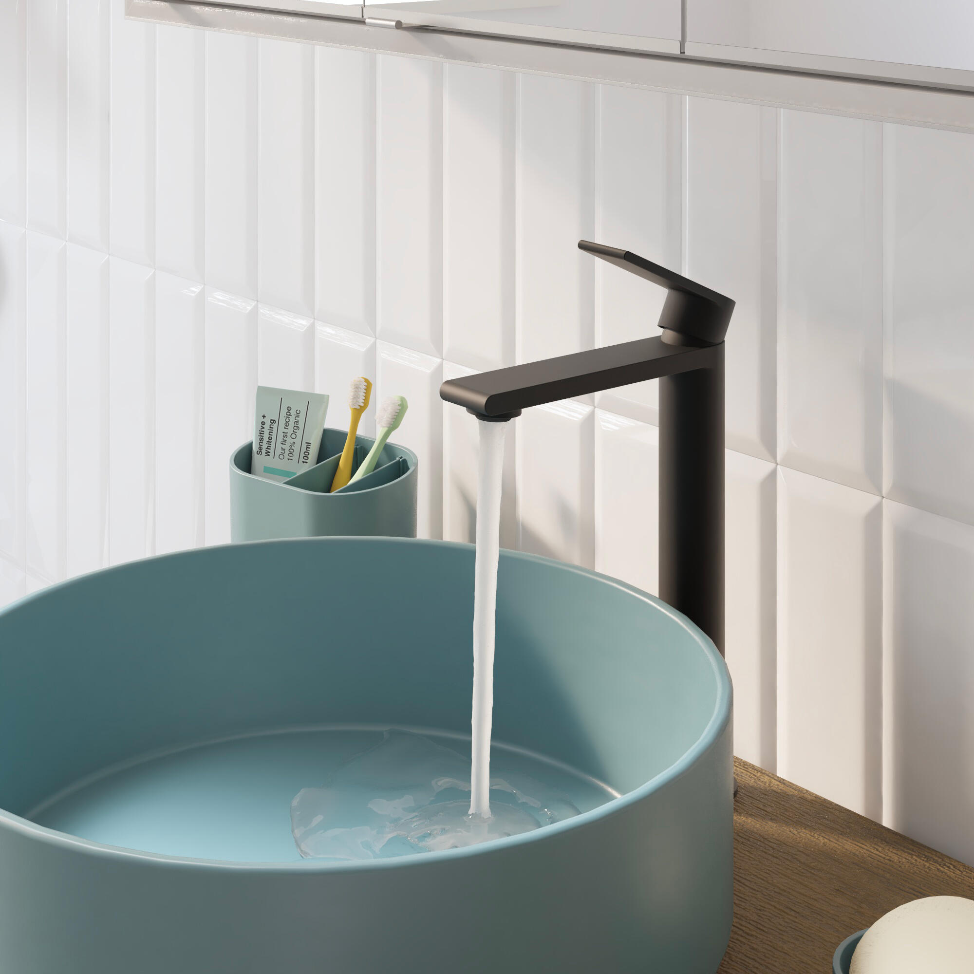 Grifo de lavabo SENSEA Cinta monomando caño alto negro mate. Latón - 2