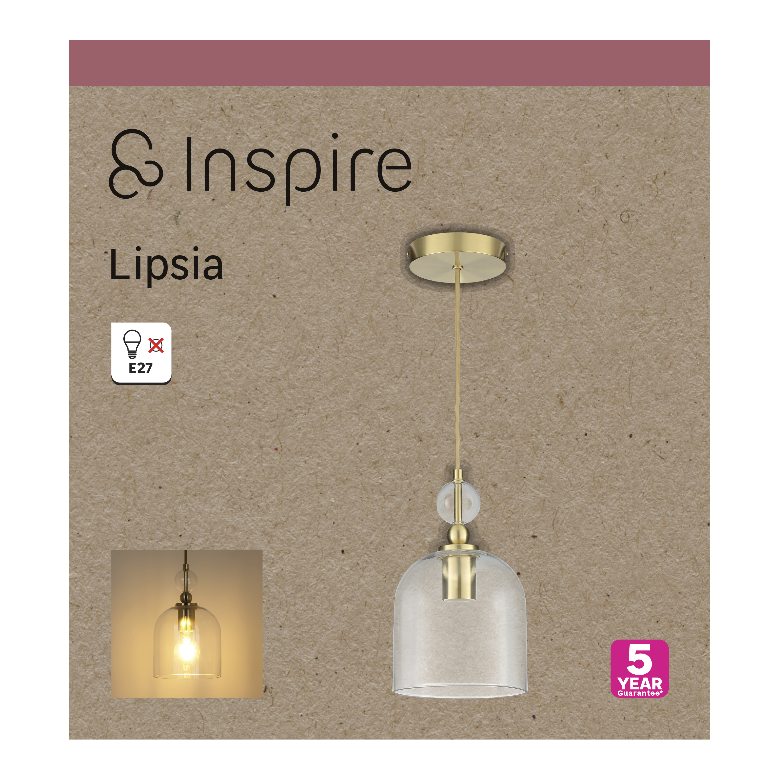 Lámpara de techo colgante de acero/vidrio dorada 1 luz E27 Lipsia INSPIRE 16 cm - 9