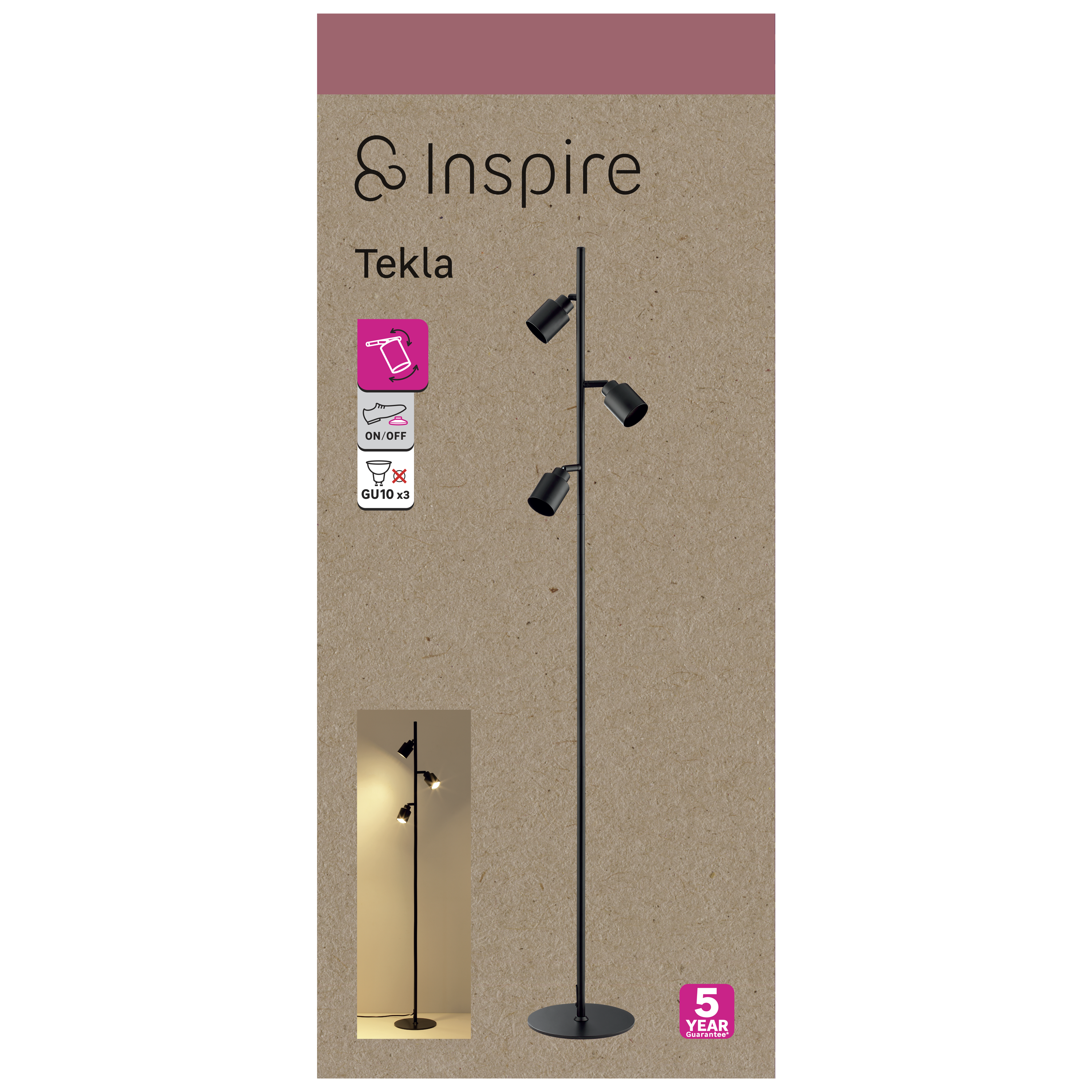 Lampa podłogowa Tekla czarna 3 x GU10 Inspire - 18