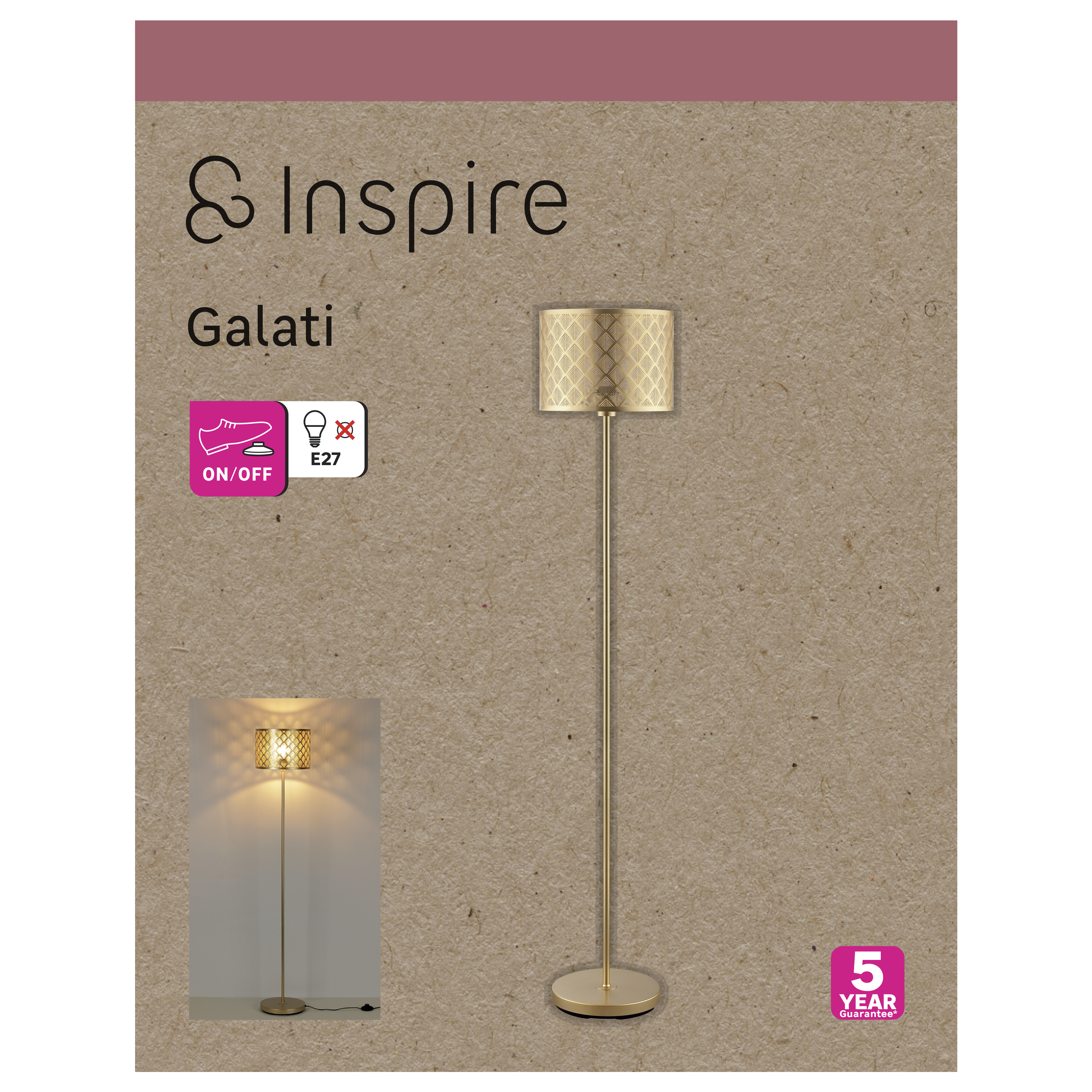 Lampadaire Galati, acier, doré,  H.157 cm INSPIRE, E27 - 12