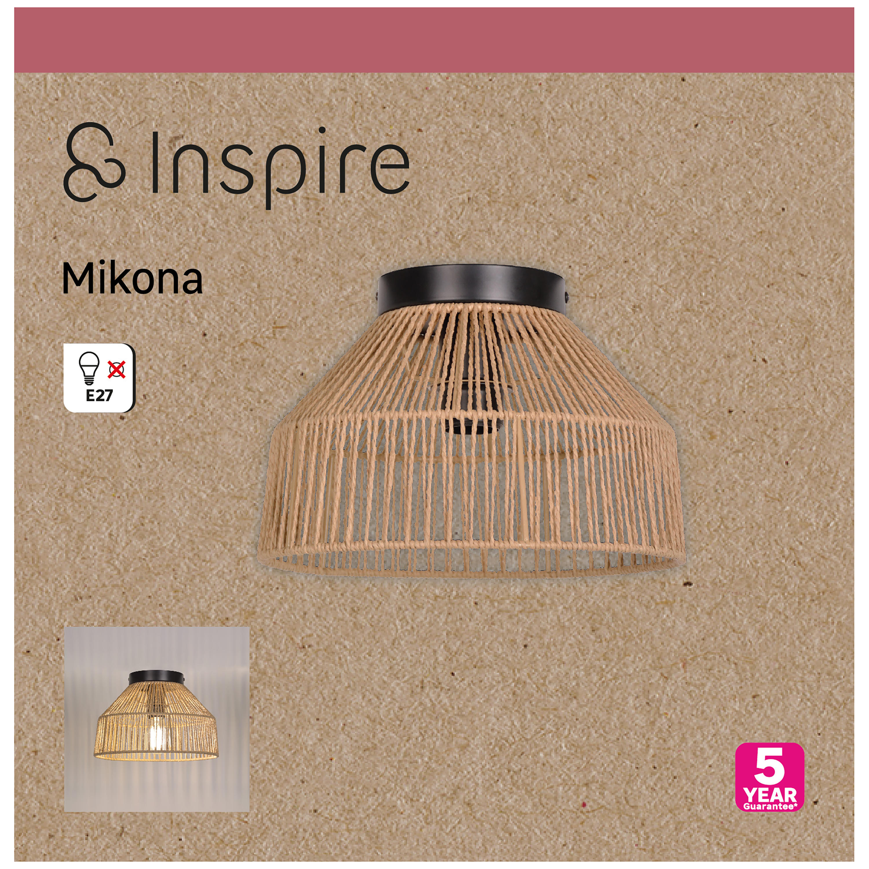 Plafonnier E27, corde, beige Mikona D.28 cm INSPIRE - 10