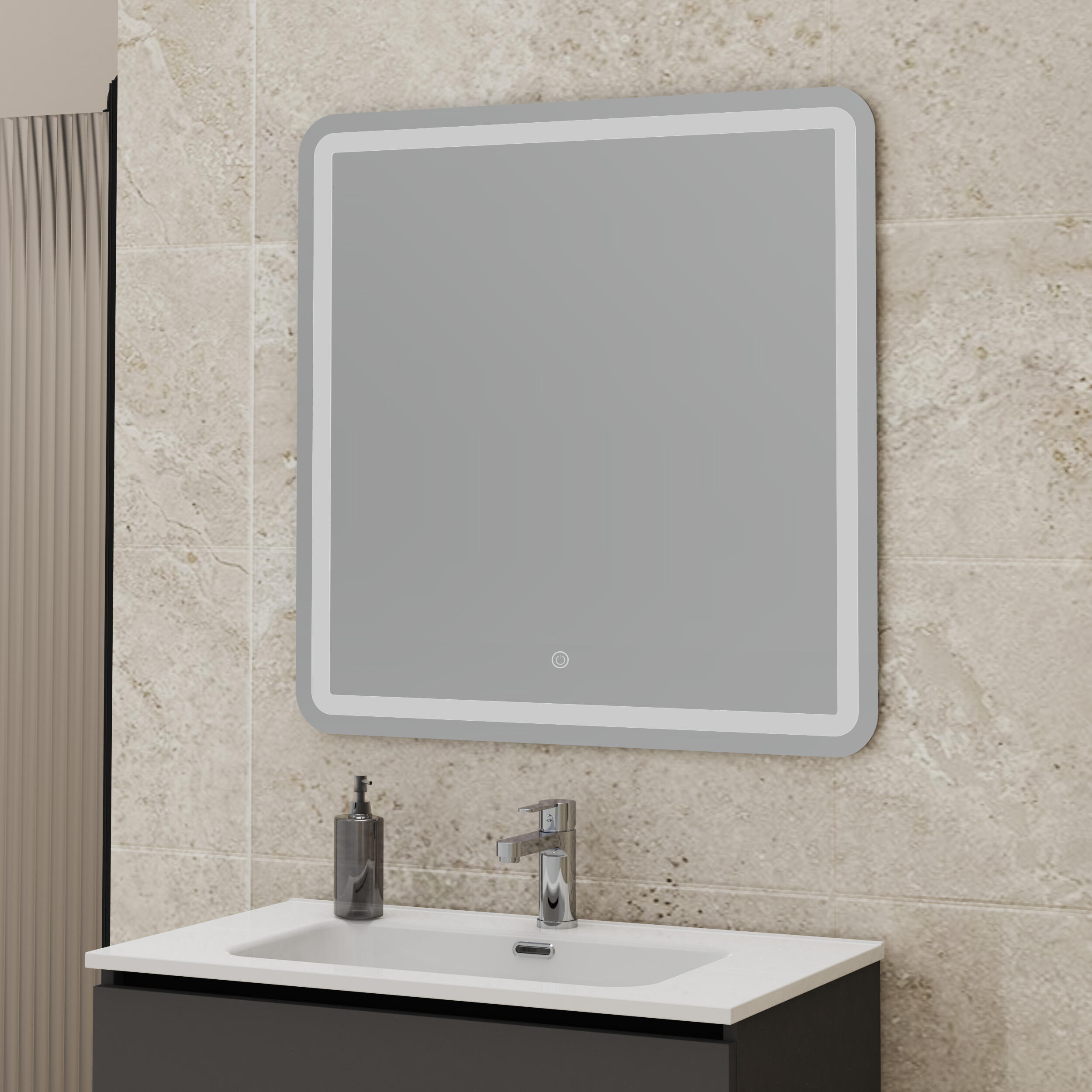 Espejo de baño con luz LED  Marco LED  con antivaho, táctil,  80x80cm - 5