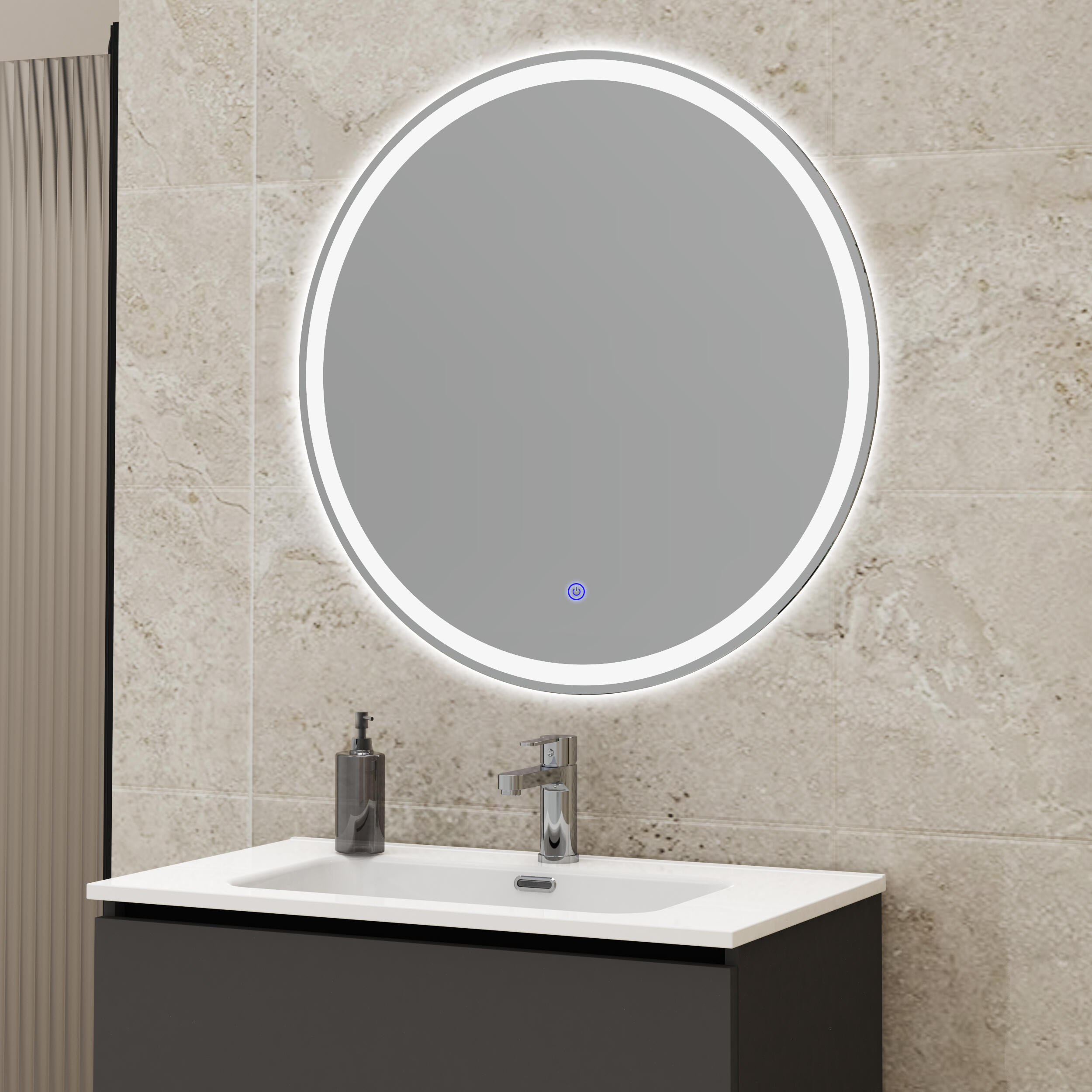 Espejo de baño con luz LED Arenado con antivaho, táctil 80x80 cm - 3