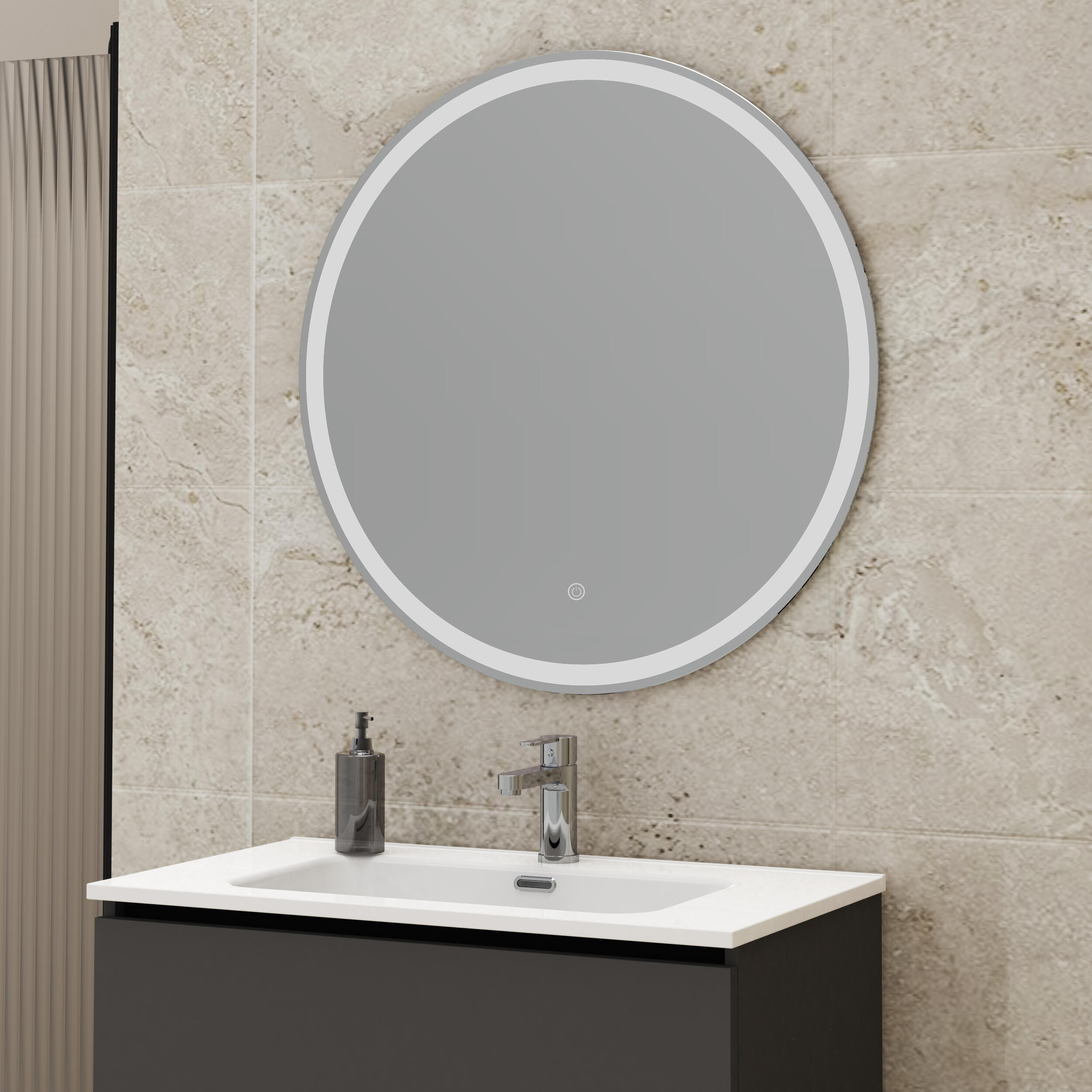 Espejo de baño con luz LED Arenado con antivaho, táctil 80x80 cm - 2