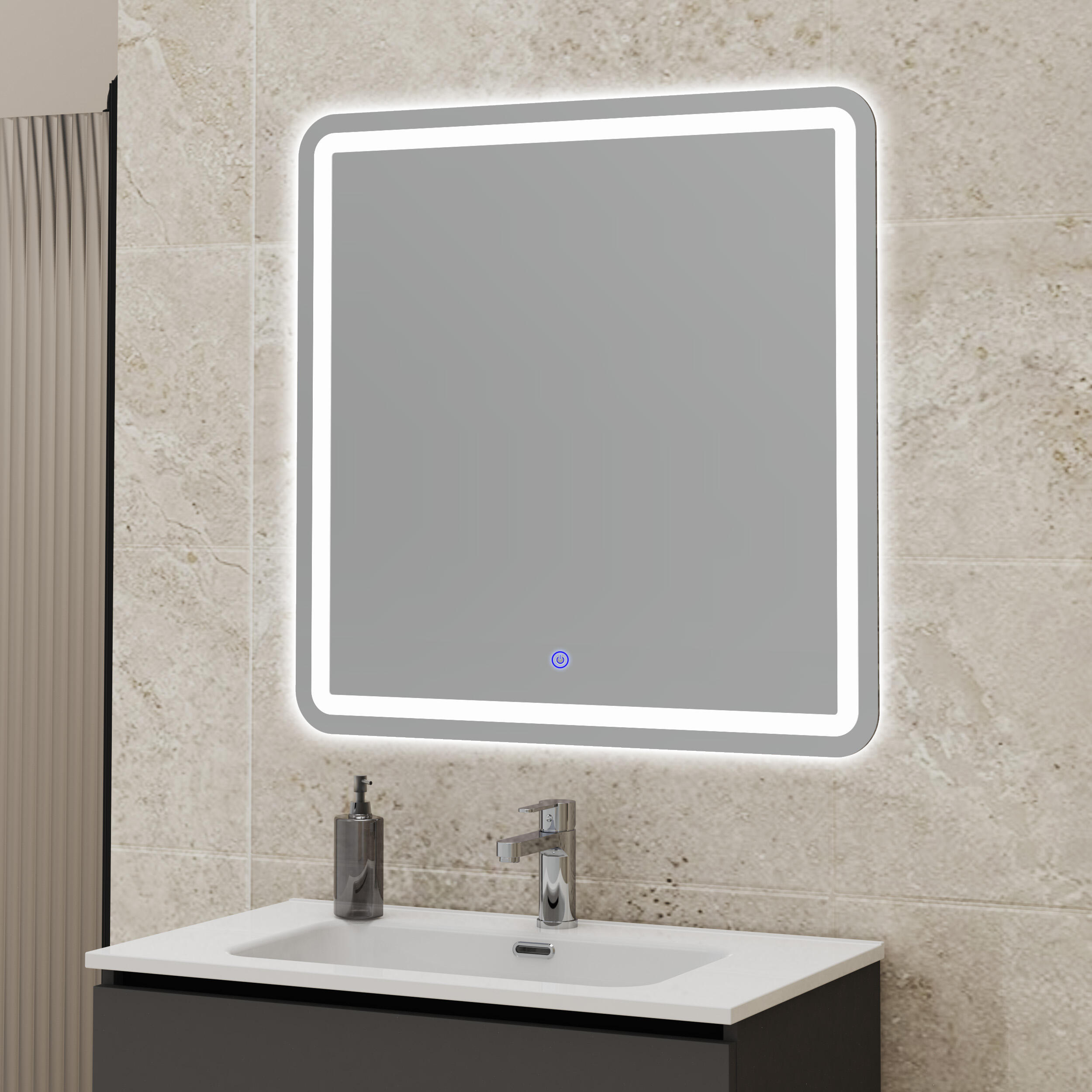Espejo de baño con luz LED  Marco LED  con antivaho, táctil,  80x80cm - 4