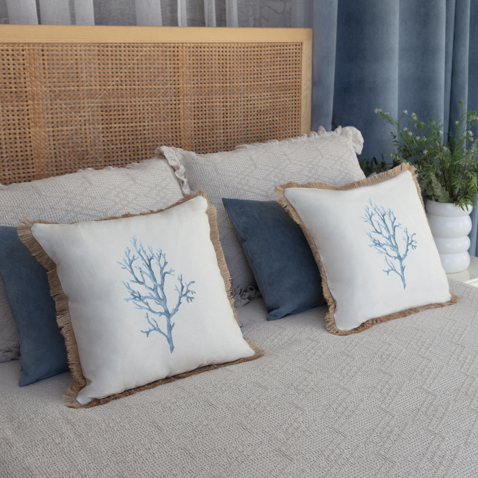 Almofada Coralium 45x45cm algodão azul e bege - 5