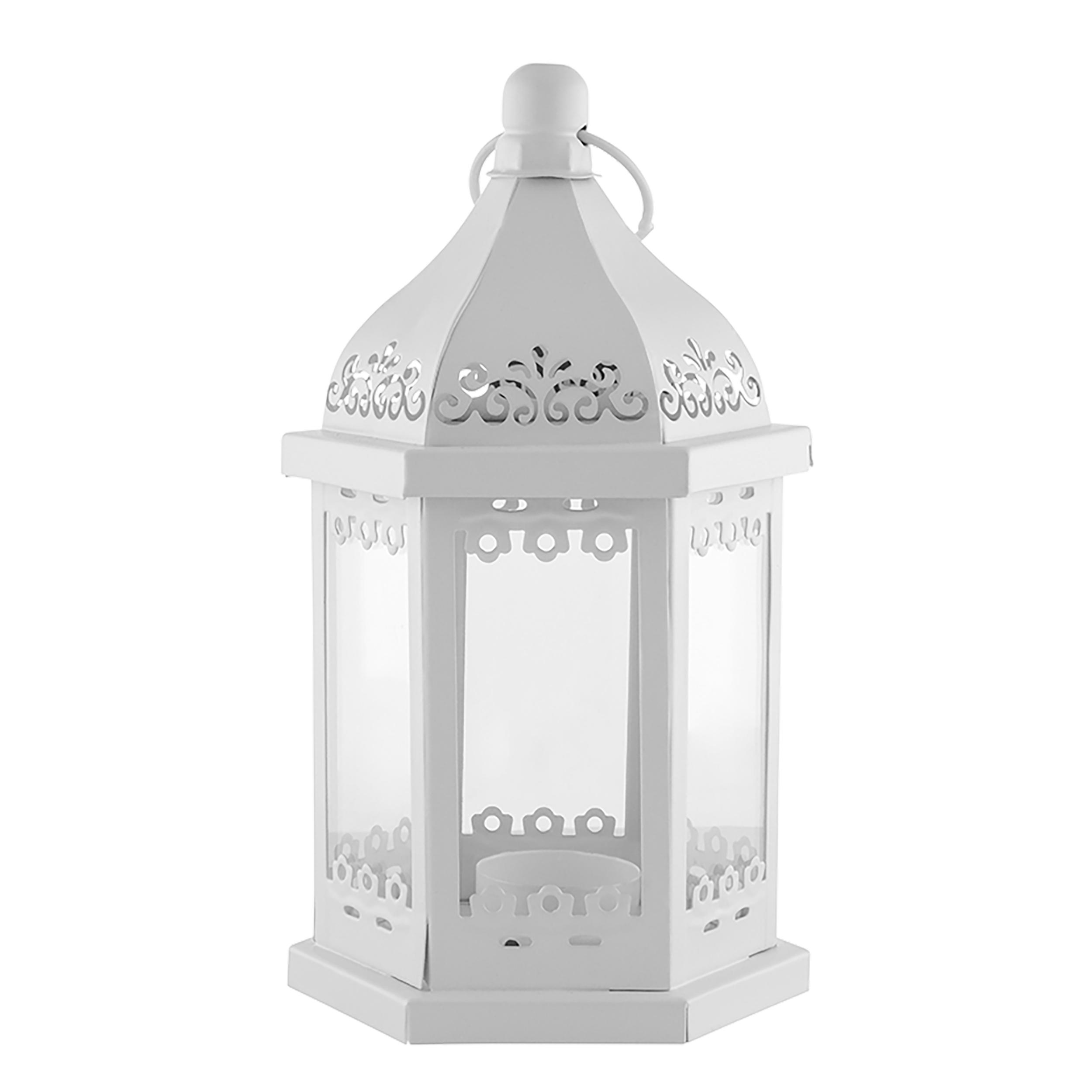 Latarnia metalowa na świeczkę 13x13x21.5 cm biała