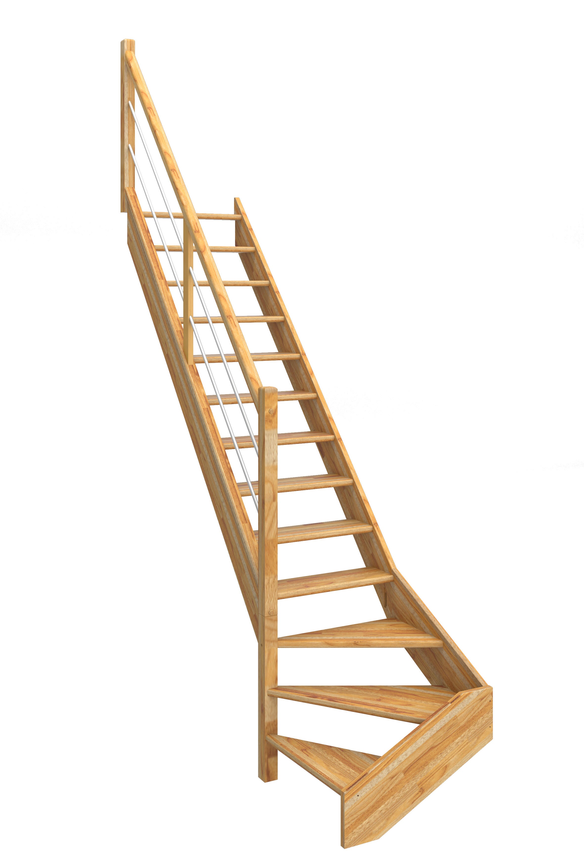 Escalier 1/4 t. bas gauche hêtre Deva 2, 13 marches rampe à tube g. SCM, l.76cm - 2