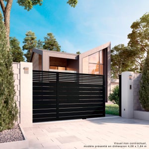 Portail coulissant aluminium Vencia noir, l.350 x H.152 cm