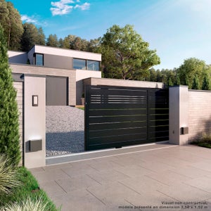 Portail coulissant aluminium Valréa noir, l.350 x H.184 cm