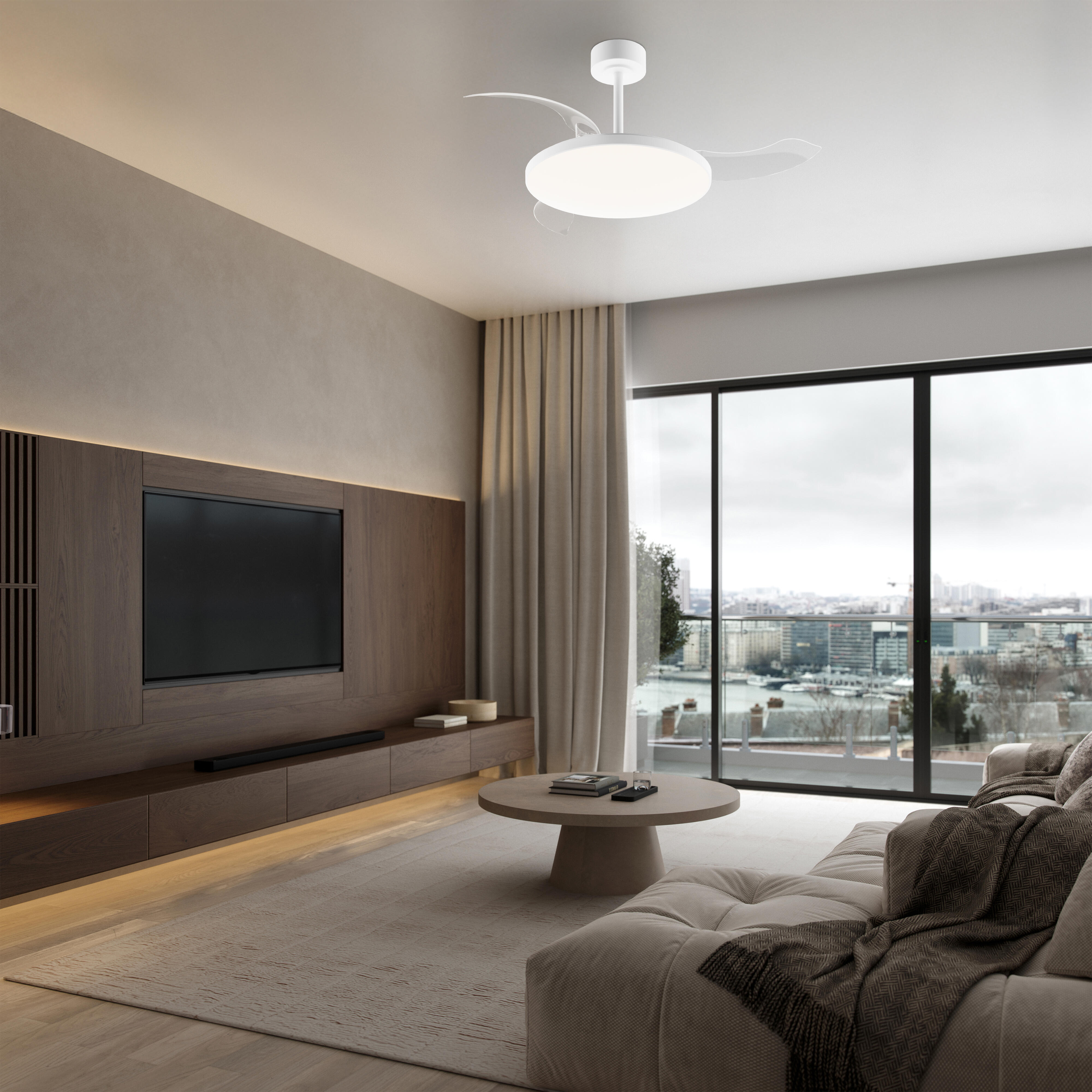 Ventilador de techo con luz silencioso DC 30W con mando ø106 cm Slim MANTRA blanco luz CCT 3 aspas retráctiles tipo lámpara| 3 velocidades| modo verano/invierno| recomendado de 13 a 20m² - 4