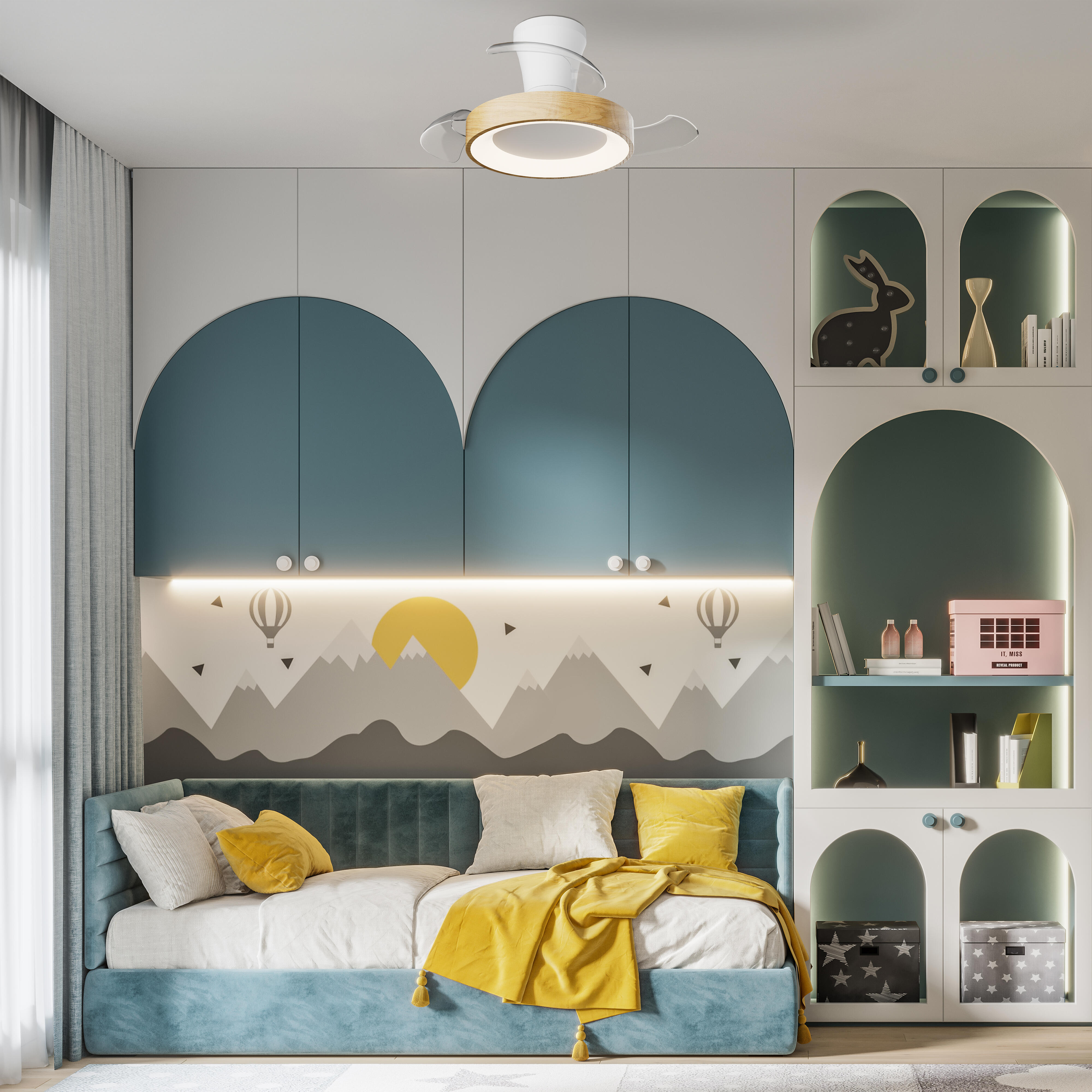 Ventilador de techo con luz silencioso DC 25W con mando ø71 cm Niseko MANTRA marrón luz CCT 3 aspas retráctiles tipo lámpara| 3 velocidades| modo verano/invierno| recomendado para <13m² - 17