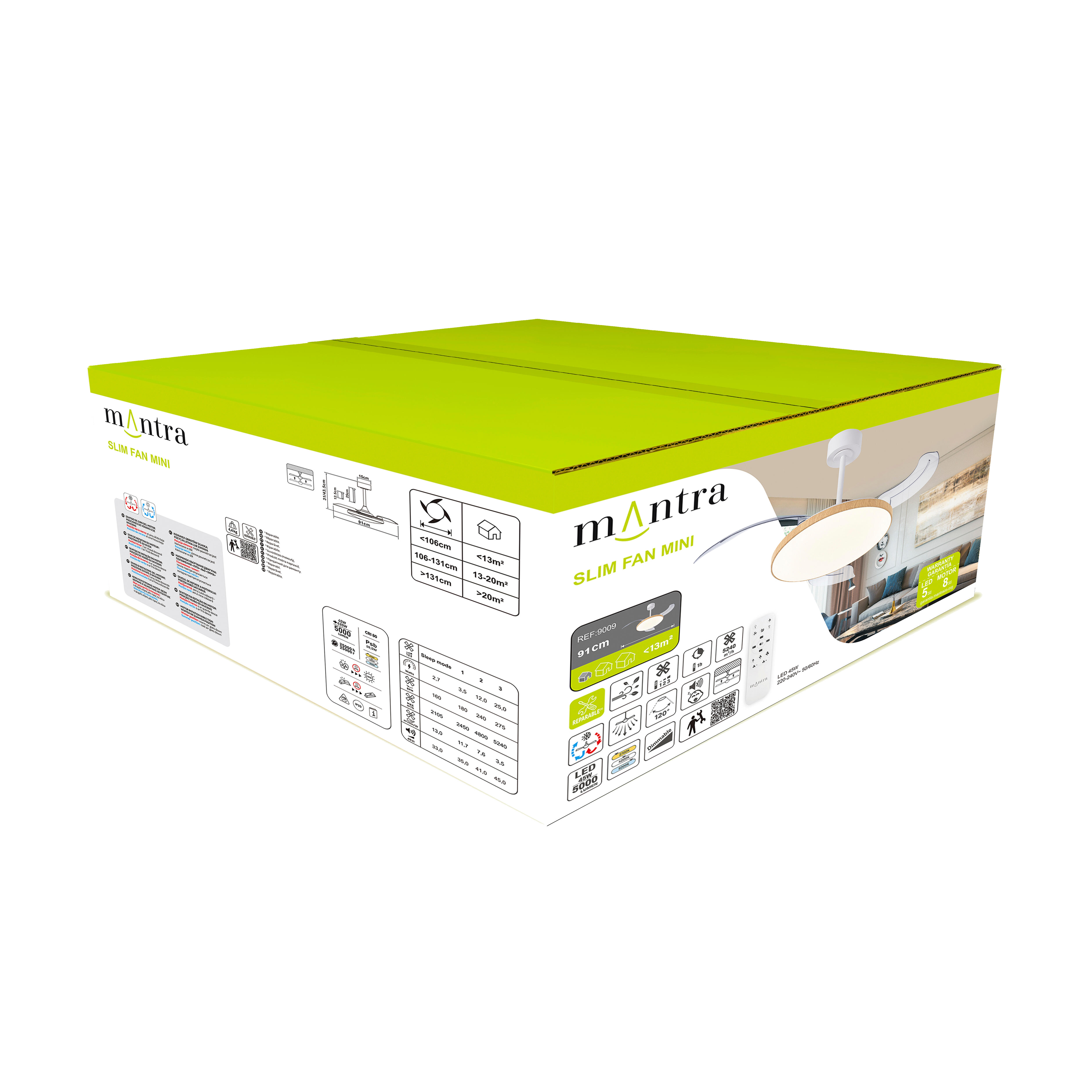 Ventilador de techo con luz silencioso DC 25W con mando ø90 cm Slim MANTRA marrón luz CCT 3 aspas retráctiles tipo lámpara| 3 velocidades| modo verano/invierno| recomendado para <13m² - 12