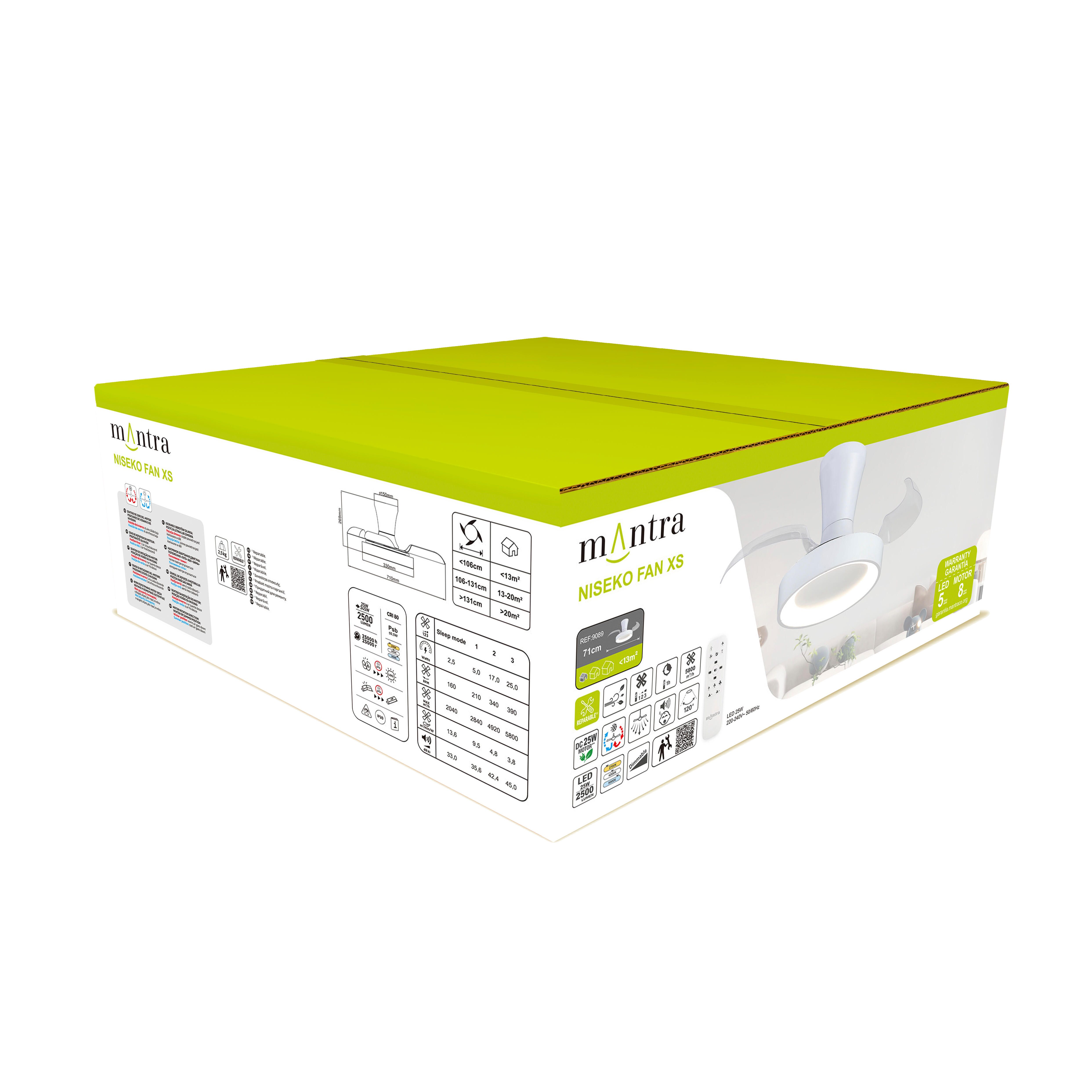 Ventilador de techo con luz silencioso DC 25W con mando ø71 cm Niseko MANTRA blanco luz CCT 3 aspas retráctiles tipo lámpara| 6 velocidades| modo verano/invierno| recomendado para <13m² - 11