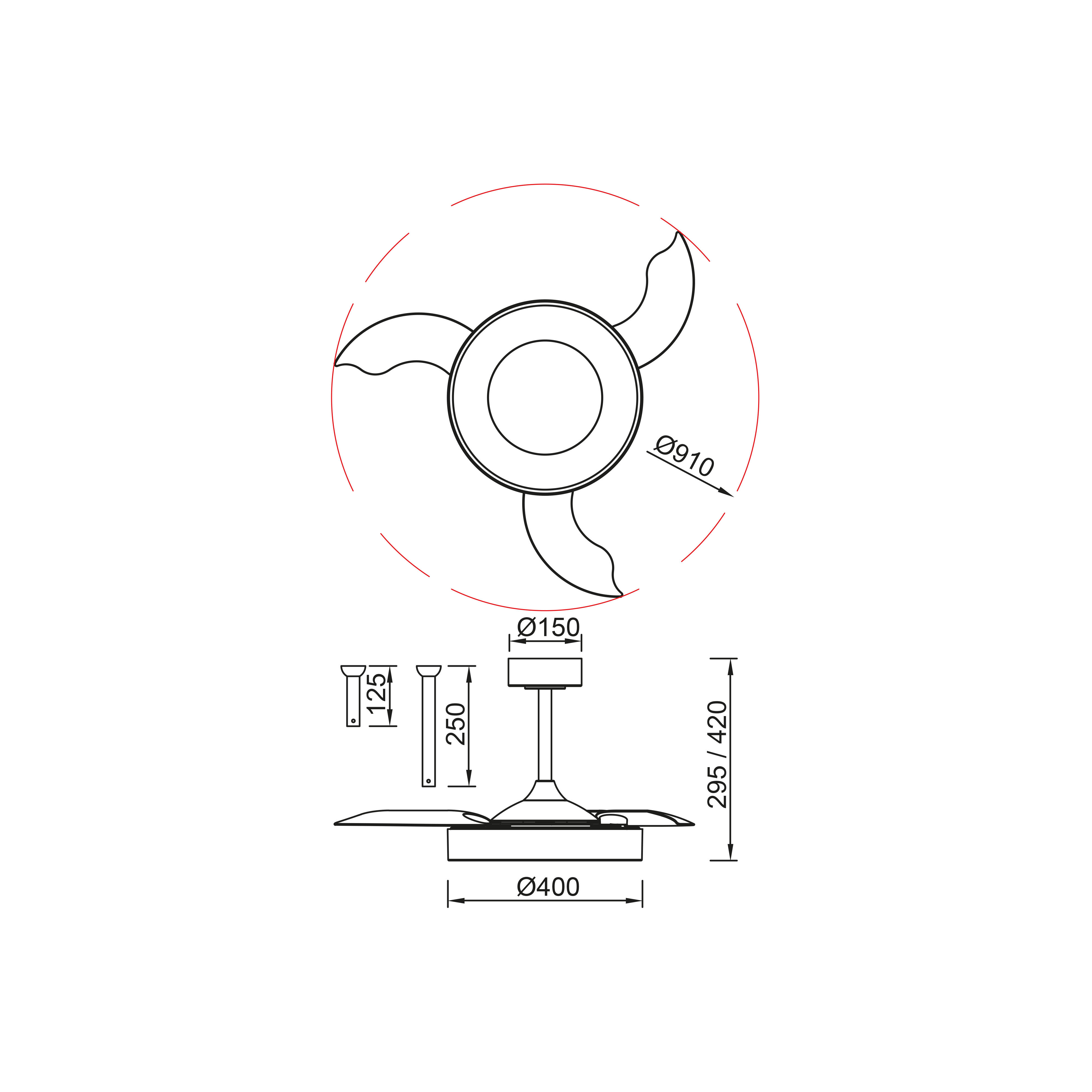 Ventilador de techo con luz silencioso DC 25W con mando ø91 cm Niseko MANTRA marrón luz CCT 3 aspas retráctiles tipo lámpara| 8 velocidades| modo verano/invierno| brisa| recomendado para <13m² - 9