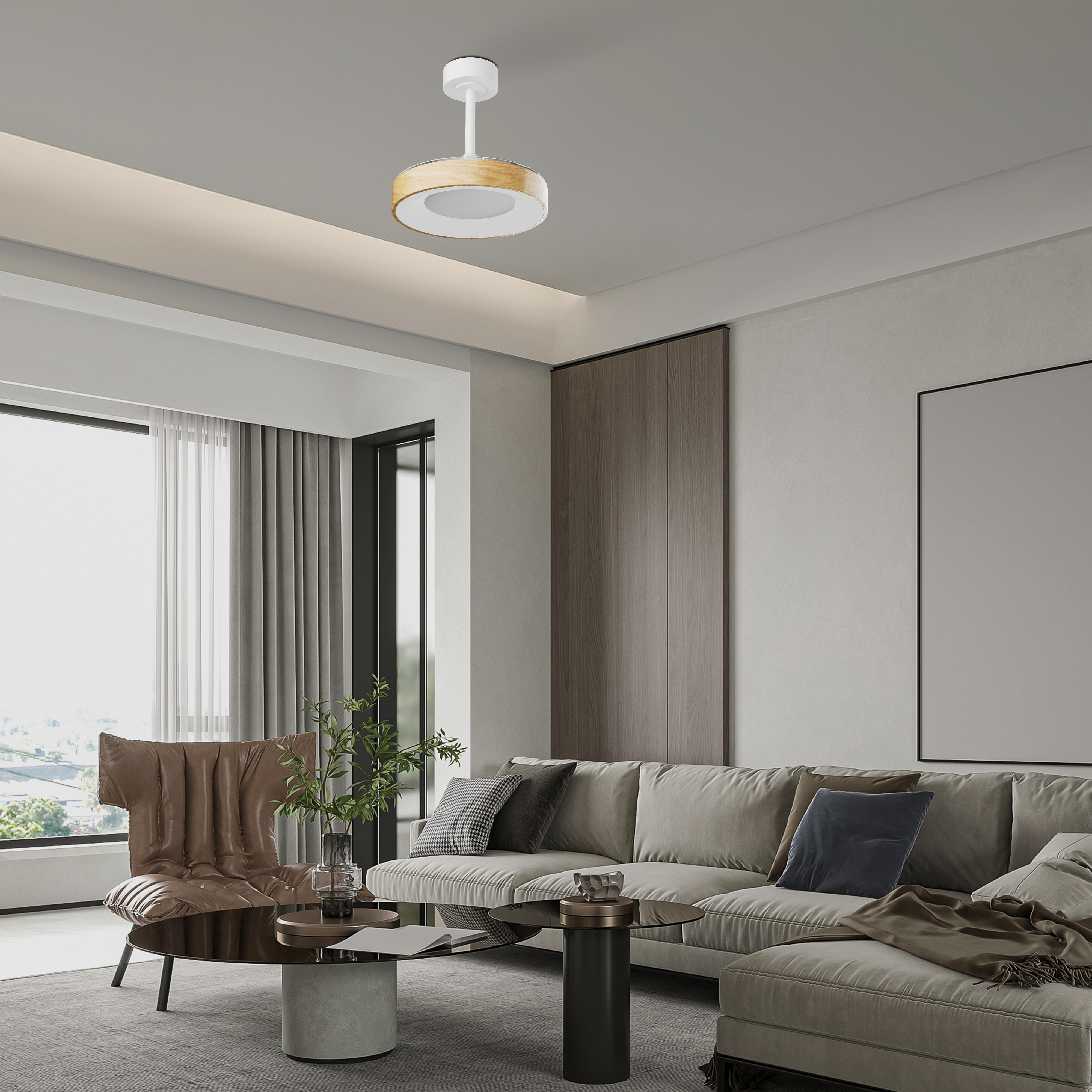 Ventilador de techo con luz silencioso DC 25W con mando ø91 cm Niseko MANTRA marrón luz CCT 3 aspas retráctiles tipo lámpara| 8 velocidades| modo verano/invierno| brisa| recomendado para <13m² - 14