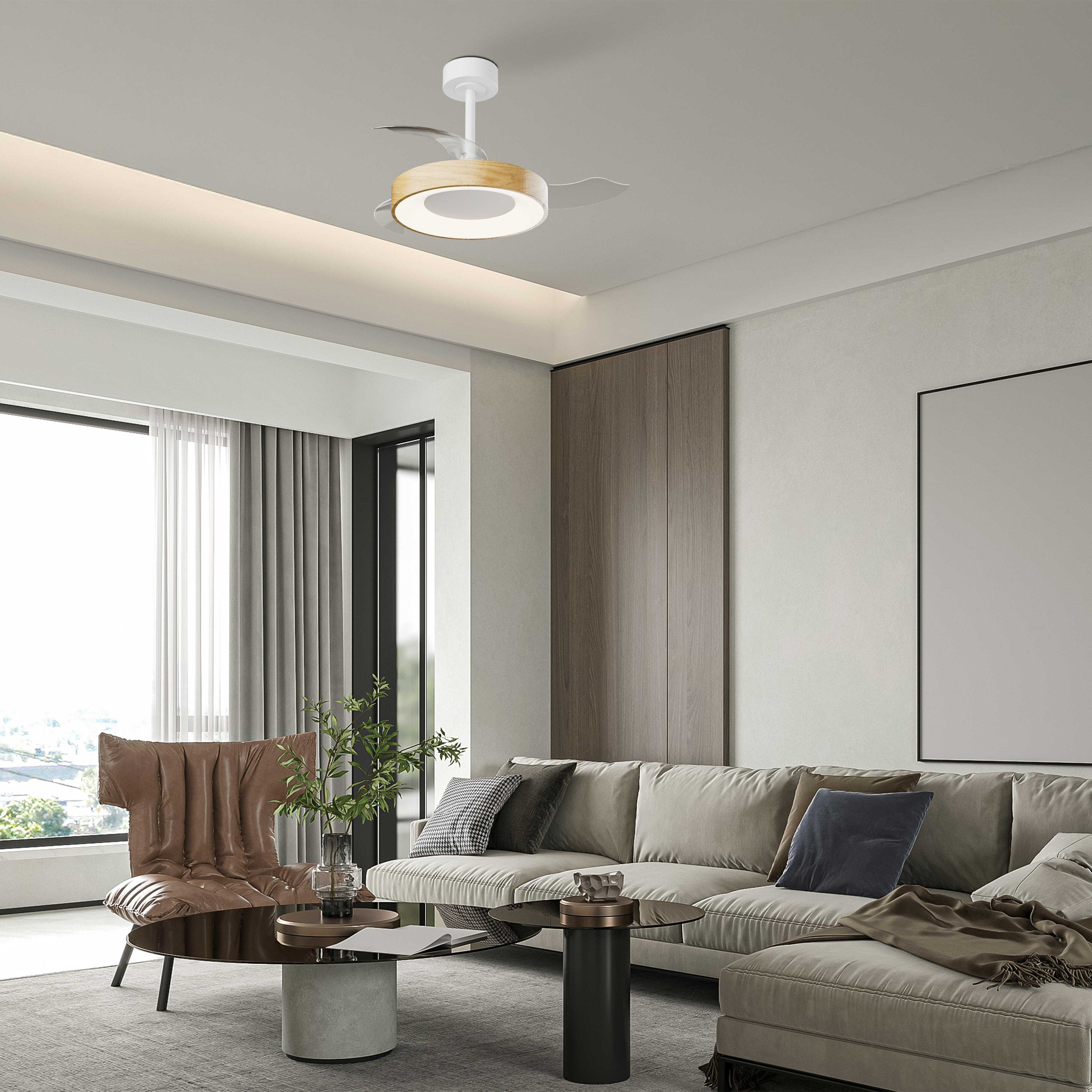 Ventilador de techo con luz silencioso DC 25W con mando ø91 cm Niseko MANTRA marrón luz CCT 3 aspas retráctiles tipo lámpara| 8 velocidades| modo verano/invierno| brisa| recomendado para <13m² - 6