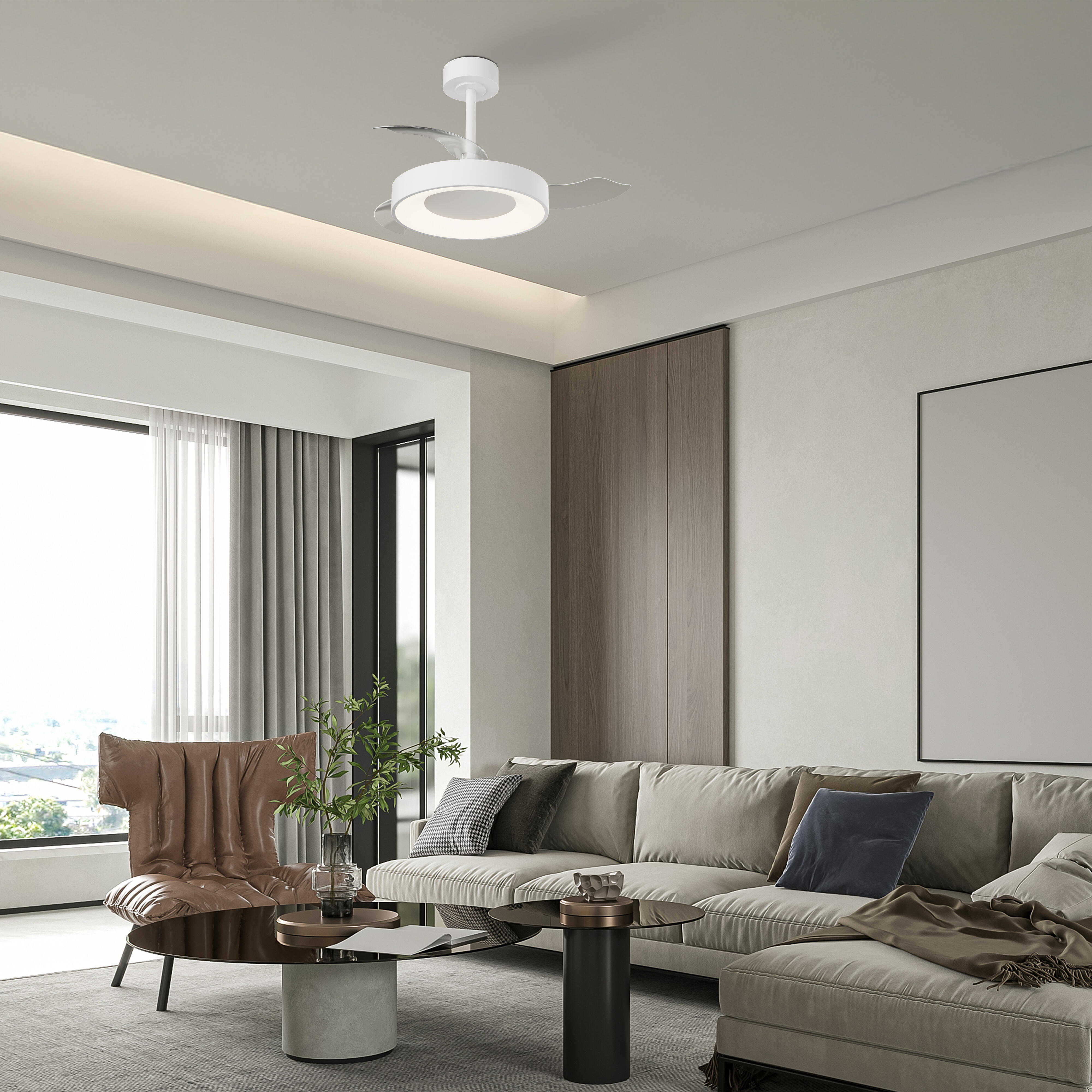 Ventilador de techo con luz silencioso DC 25W con mando ø91 cm Niseko MANTRA blanco luz CCT 3 aspas retráctiles tipo lámpara| 8 velocidades| modo verano/invierno| brisa| recomendado para <13m² - 4