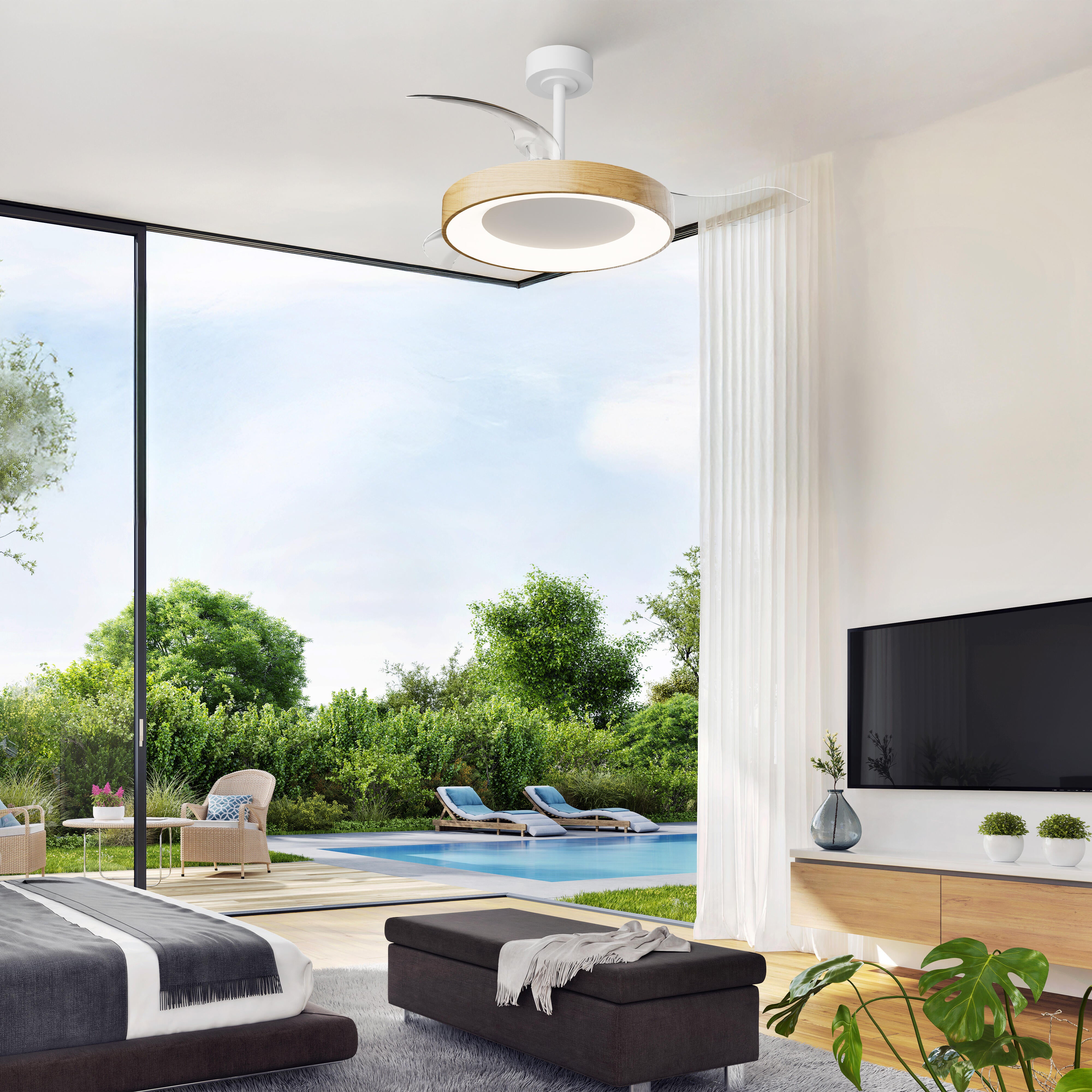 Ventilador de techo con luz silencioso DC 30W con mando ø106 cm Niseko MANTRA marrón luz CCT 3 aspas retráctiles tipo lámpara| 8 velocidades| modo verano/invierno| brisa| recomendado de 13 a 20m² - 6