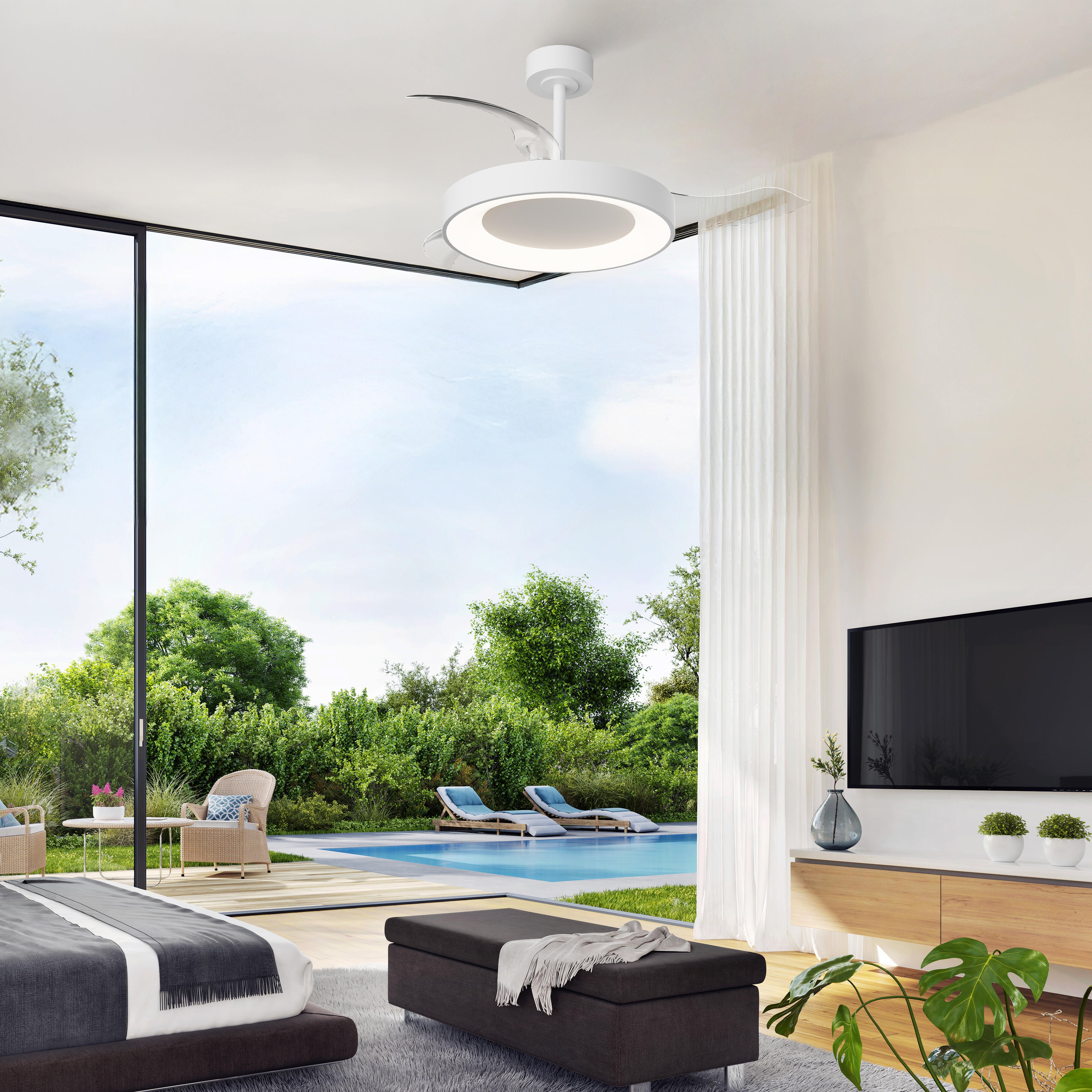 Ventilador de techo con luz silencioso DC 30W con mando ø106 cm Niseko MANTRA blanco luz CCT 3 aspas retráctiles tipo lámpara| 8 velocidades| modo verano/invierno| brisa| recomendado de 13 a 20m² - 17