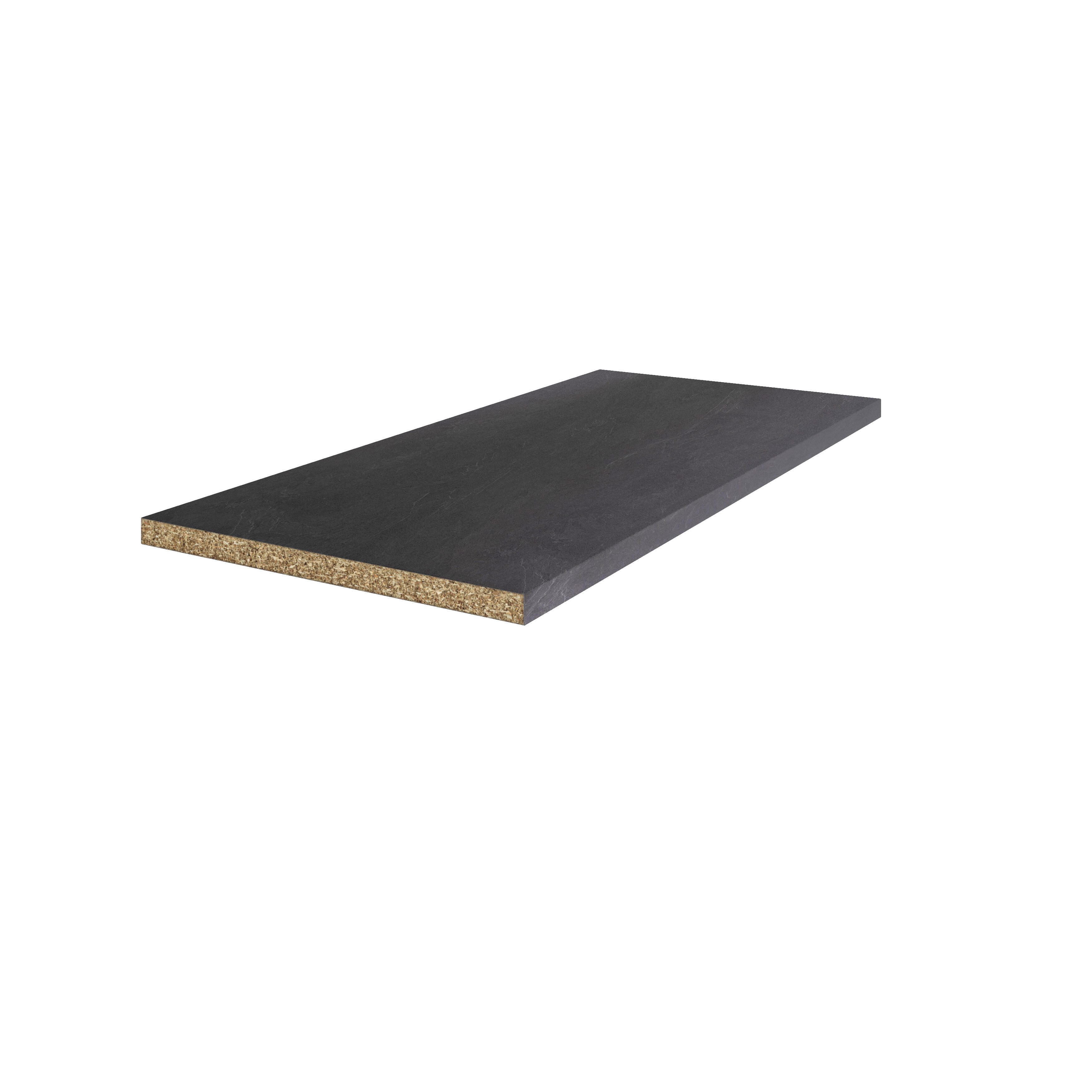 Piano cucina in truciolare rivestito in laminato hpl marmo nero Luserna L 304 x P 63 cm, spessore 3.8 cm - 2
