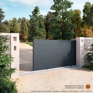 Portail coulissant motorisé alu Valmont gris, l.350 cm x H.180 cm