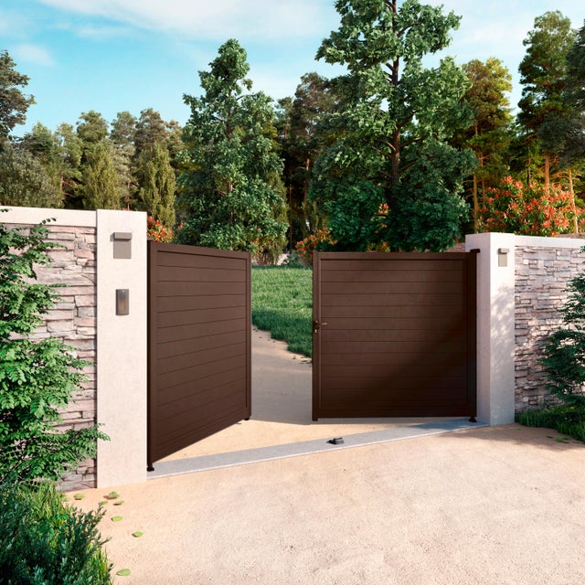 Portail battant aluminium Ldd-2021-68 marron, l.350 x H.180 cm