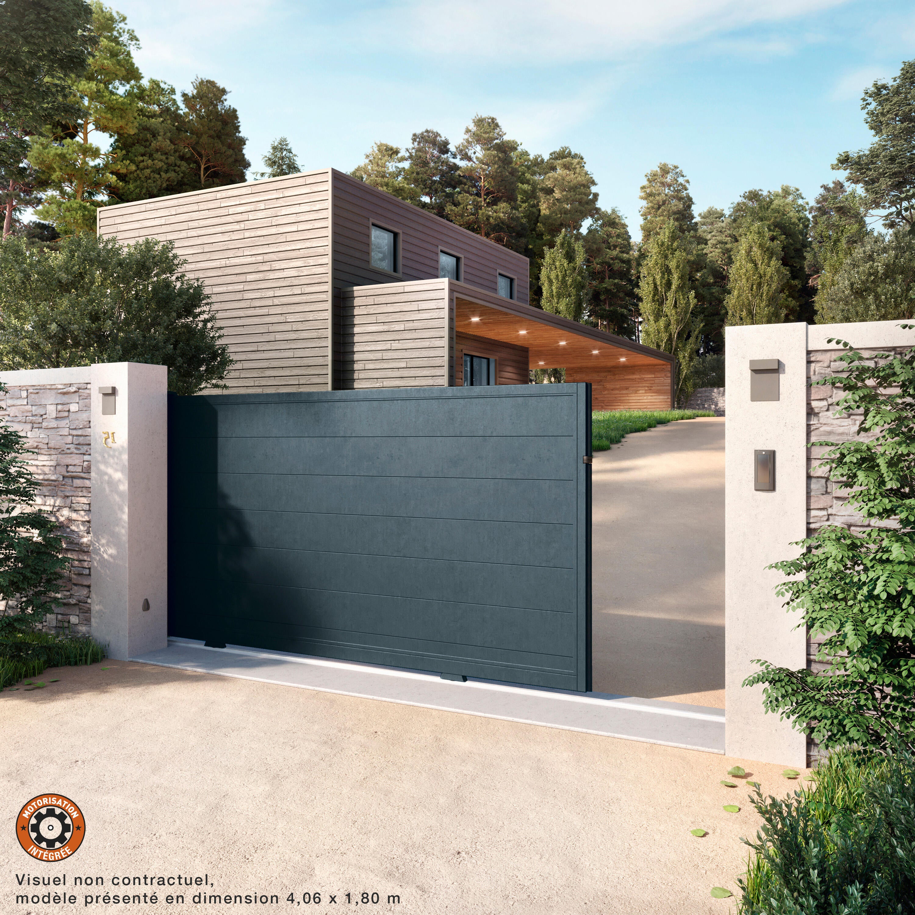 Portail coulissant motorisé aluminium Kézal gris anthracite, l.400 x H — free download