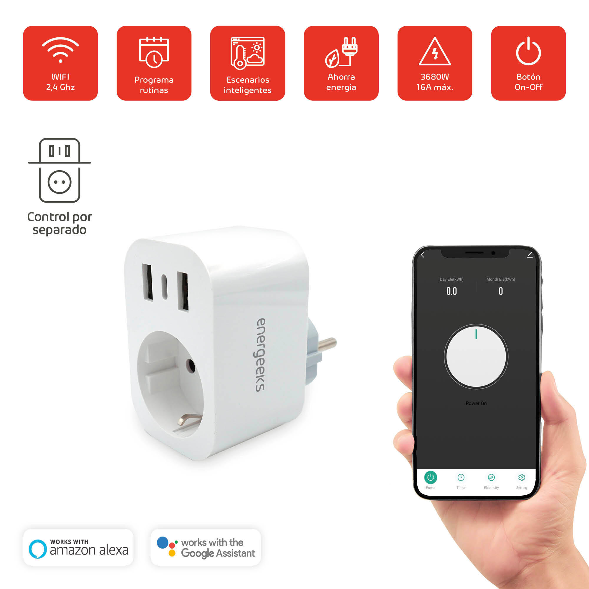 Tomada Wifi ENERGEES 2xUSB-C 16A c/medidor consumo - 6