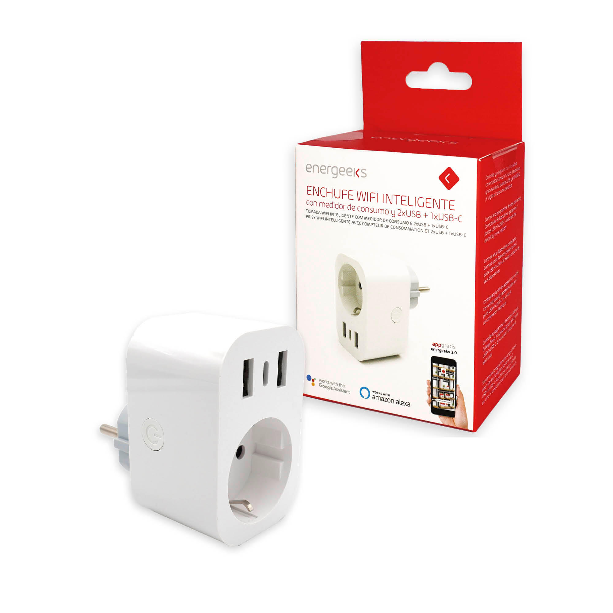 Tomada Wifi ENERGEES 2xUSB-C 16A c/medidor consumo - 7