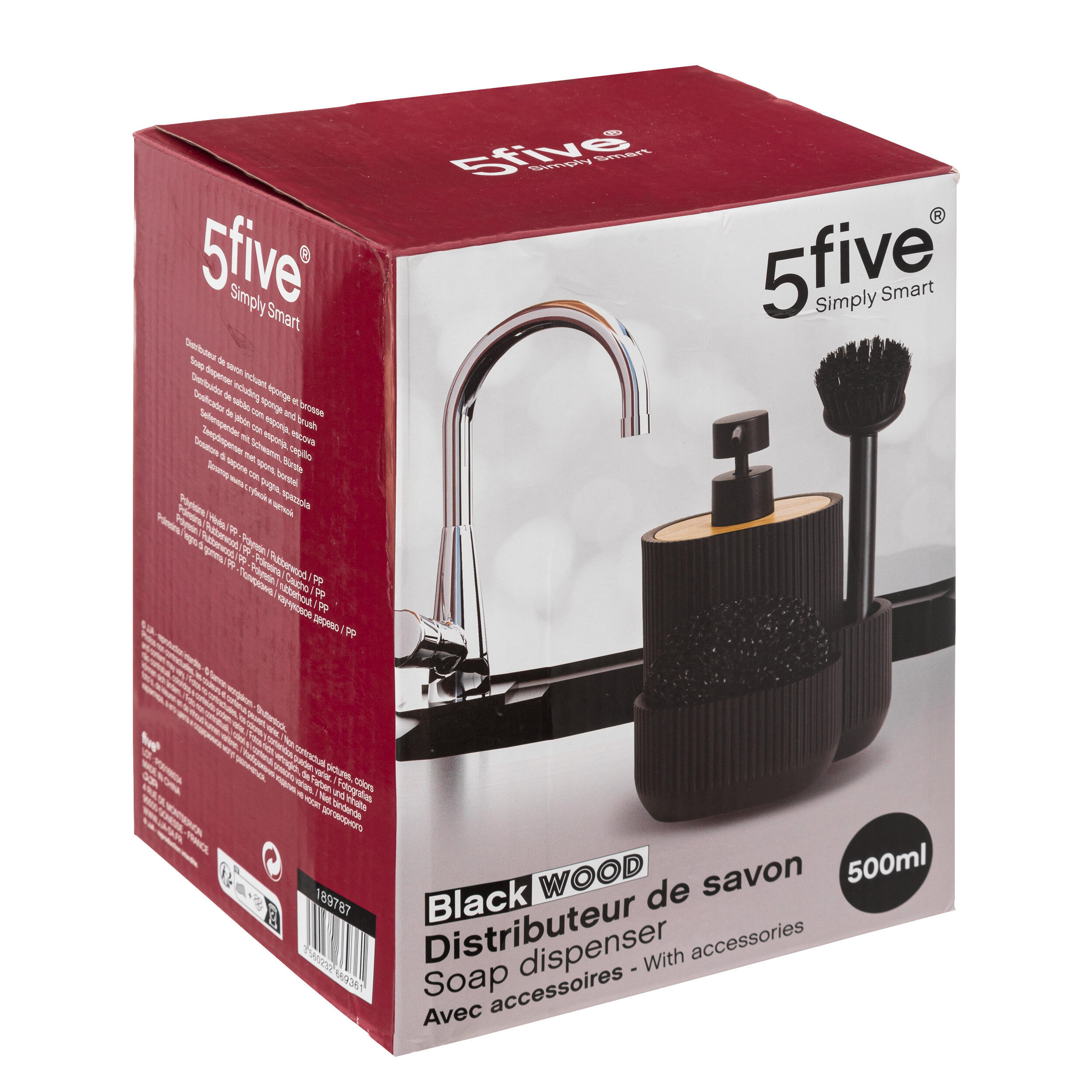 Dispenser sapone per cucina d'appoggio Blackwood nero e legno in resina 0.5 l - 5