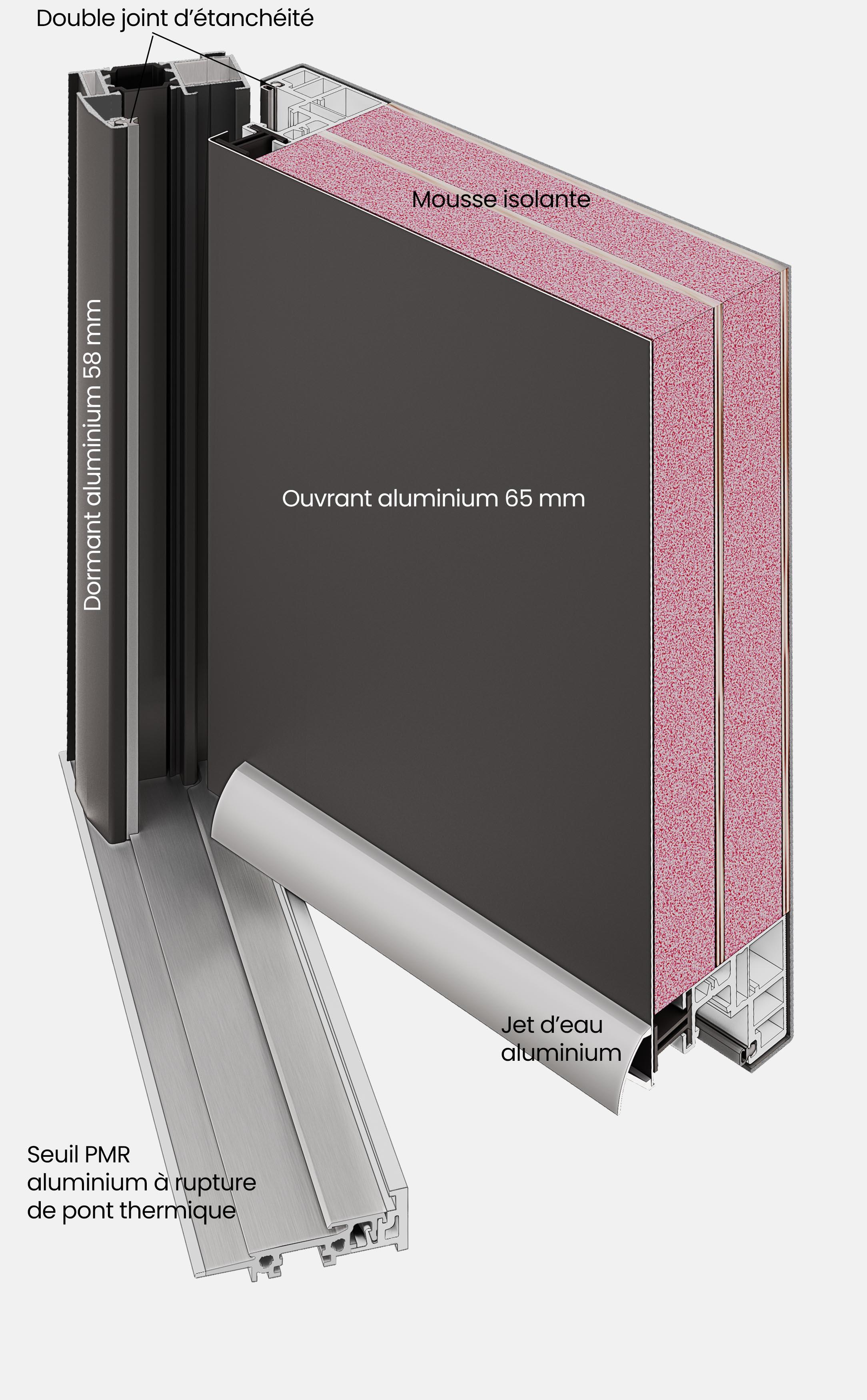 Porte d'entrée aluminium grise poussant gauche H.215 x l.90 cm Fuji - 6