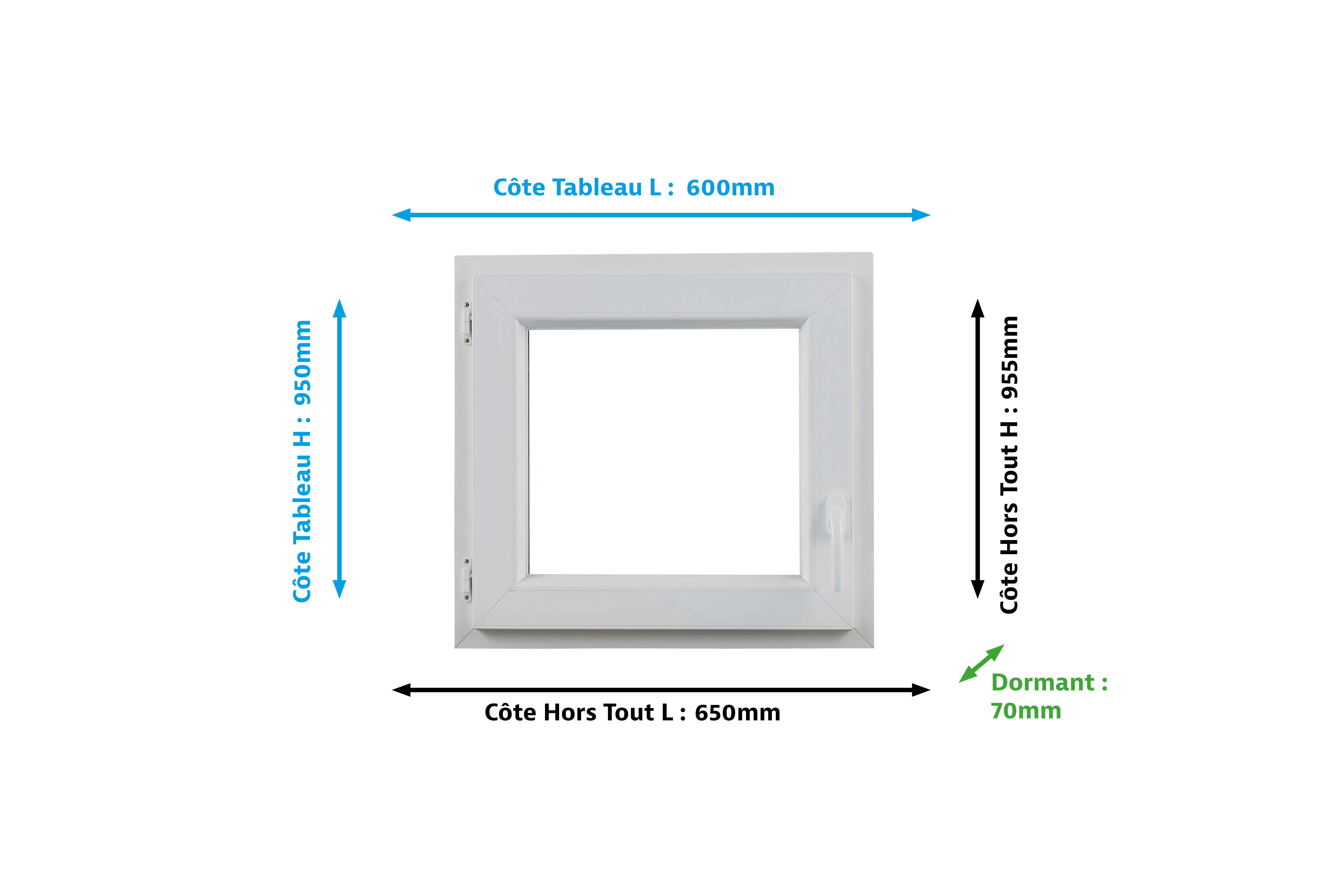Fenêtre PVC H.95 x l.60 cm 1 vantail tirant gauche blanc - 2