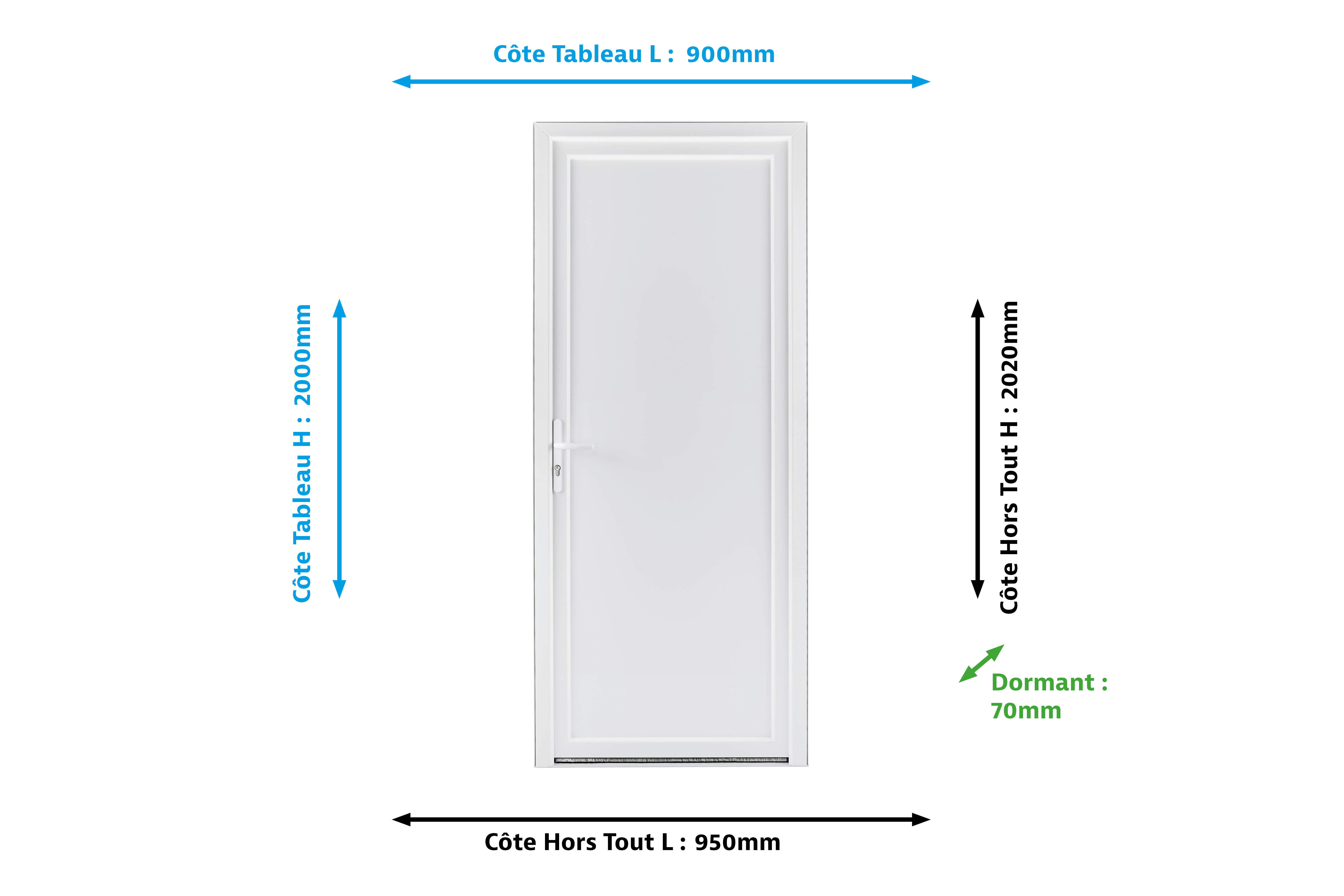 Porte de service PVC Pleine H.200 x l.90 cm poussant droit blanc - 2