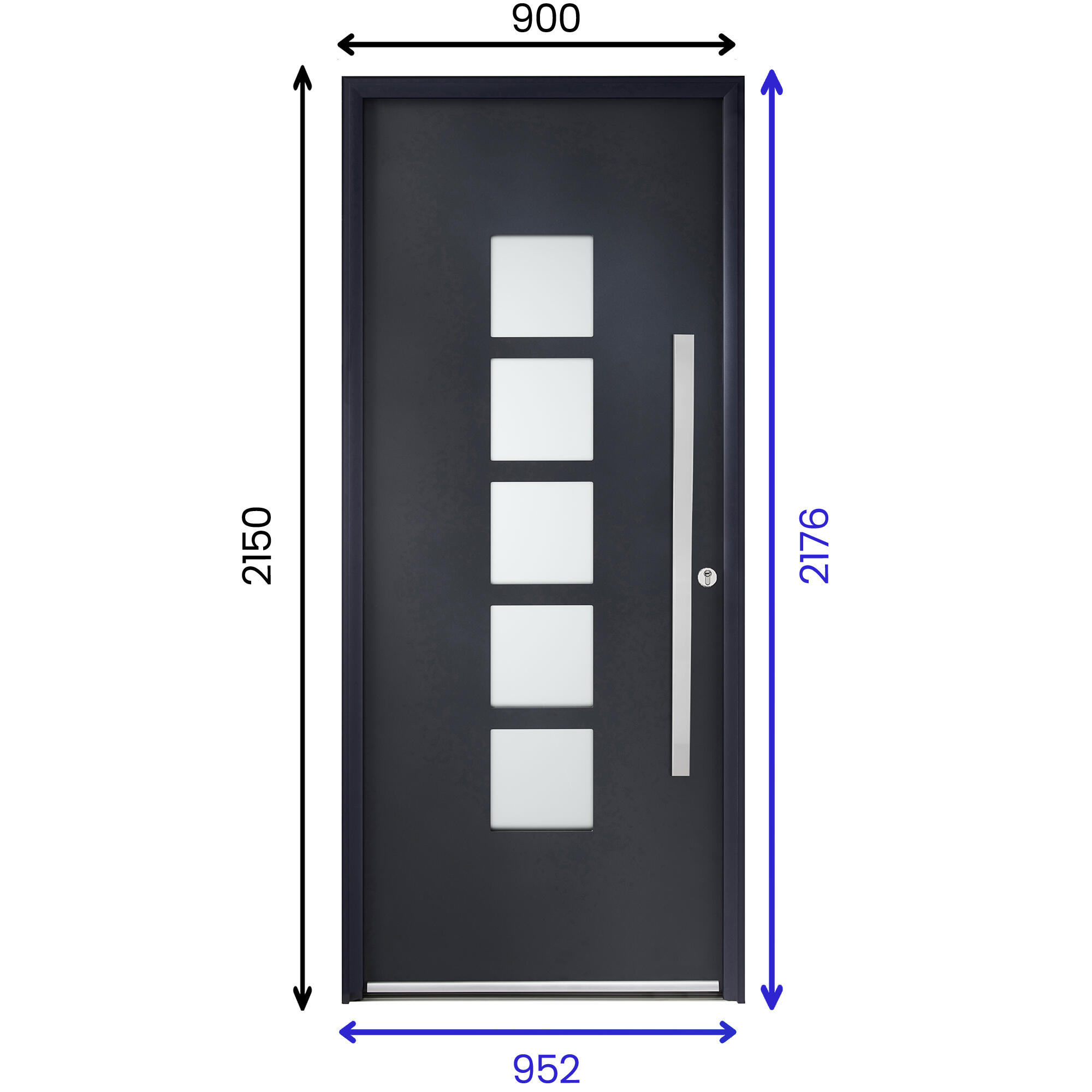 Porte d'entrée aluminium grise poussant gauche H.215 x l.90 cm Fuji - 5