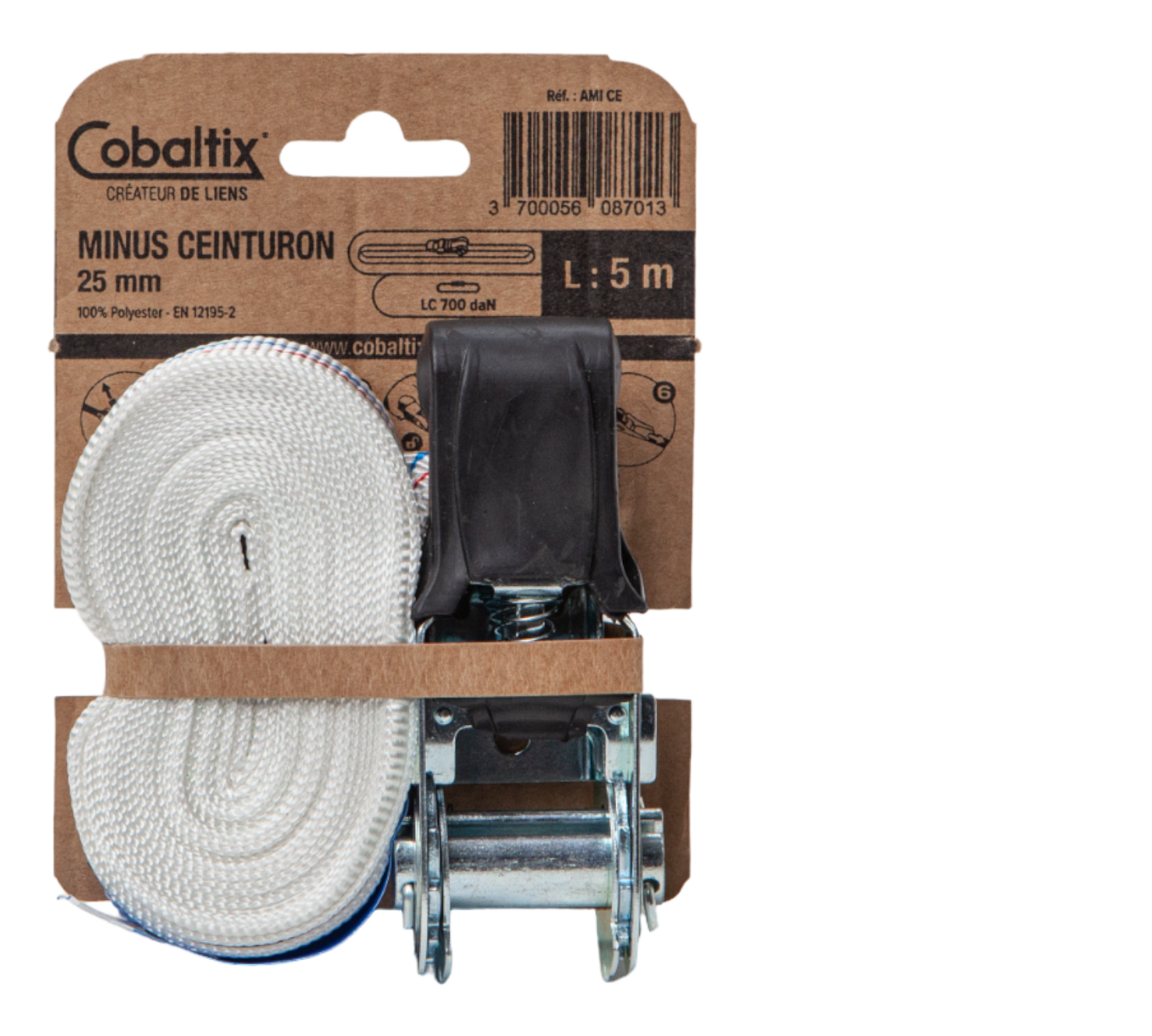 Sangle d'arrimage à cliquet Long. 5 m blanche - COBALTIX - 2