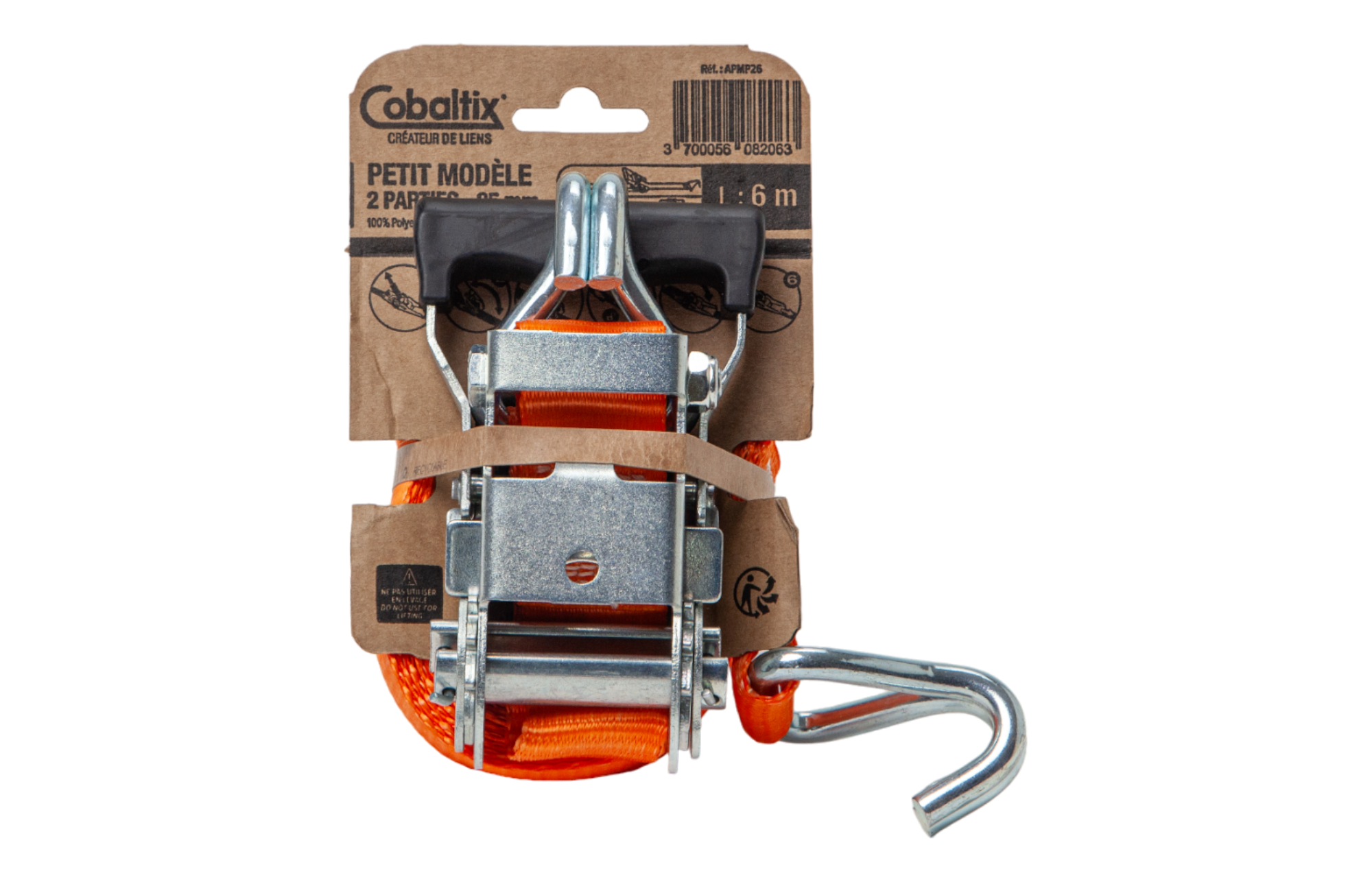 Sangle d'arrimage à cliquet Long. 6 m orange - COBALTIX - 2