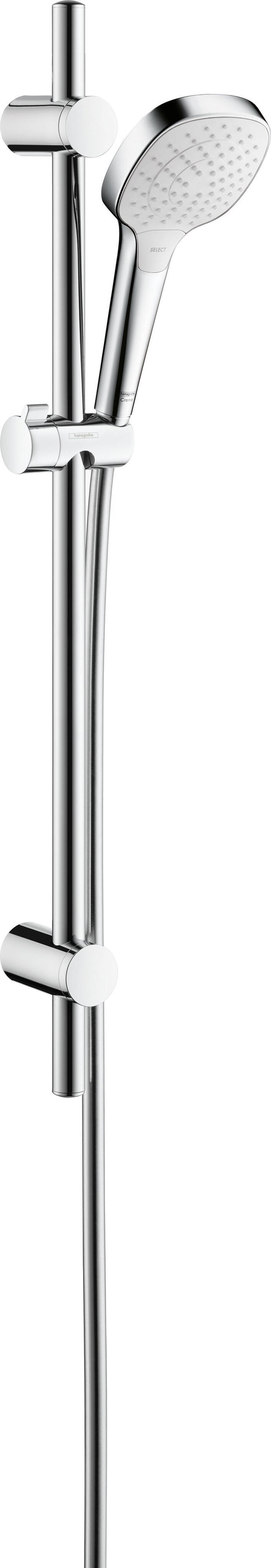 Set de douche avec pommeau chromé 3 jets, flexible L.175 cm chromé et support mural - HANGROHE My Select E vario