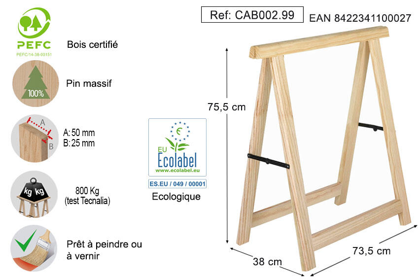 Tréteau en pin professionnel hauteur 75 cm - 2