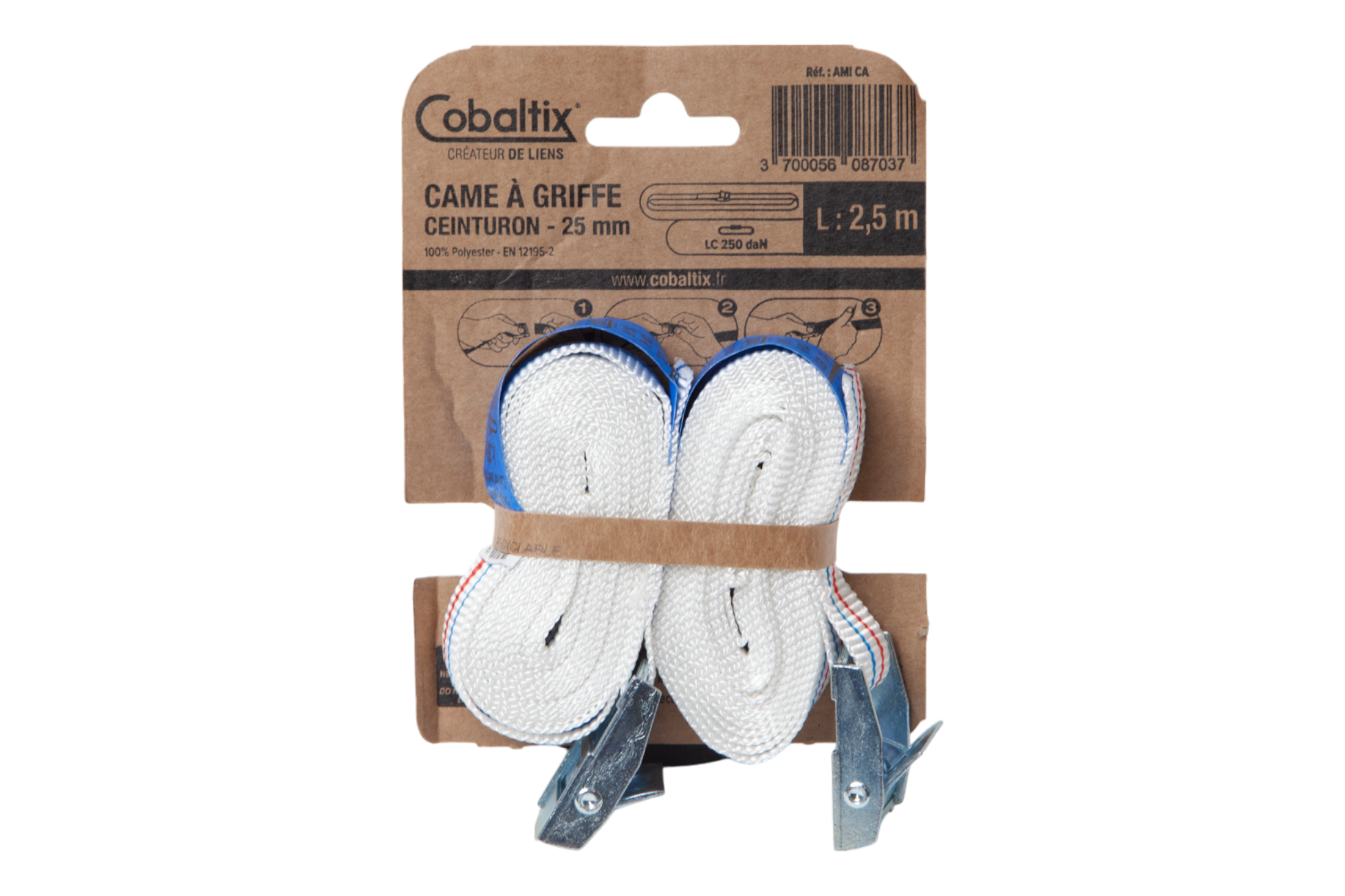 Sangles d'arrimage à boucle de serrage Long. 2,5 m blanches Lot de 2 - COBALTIX - 2