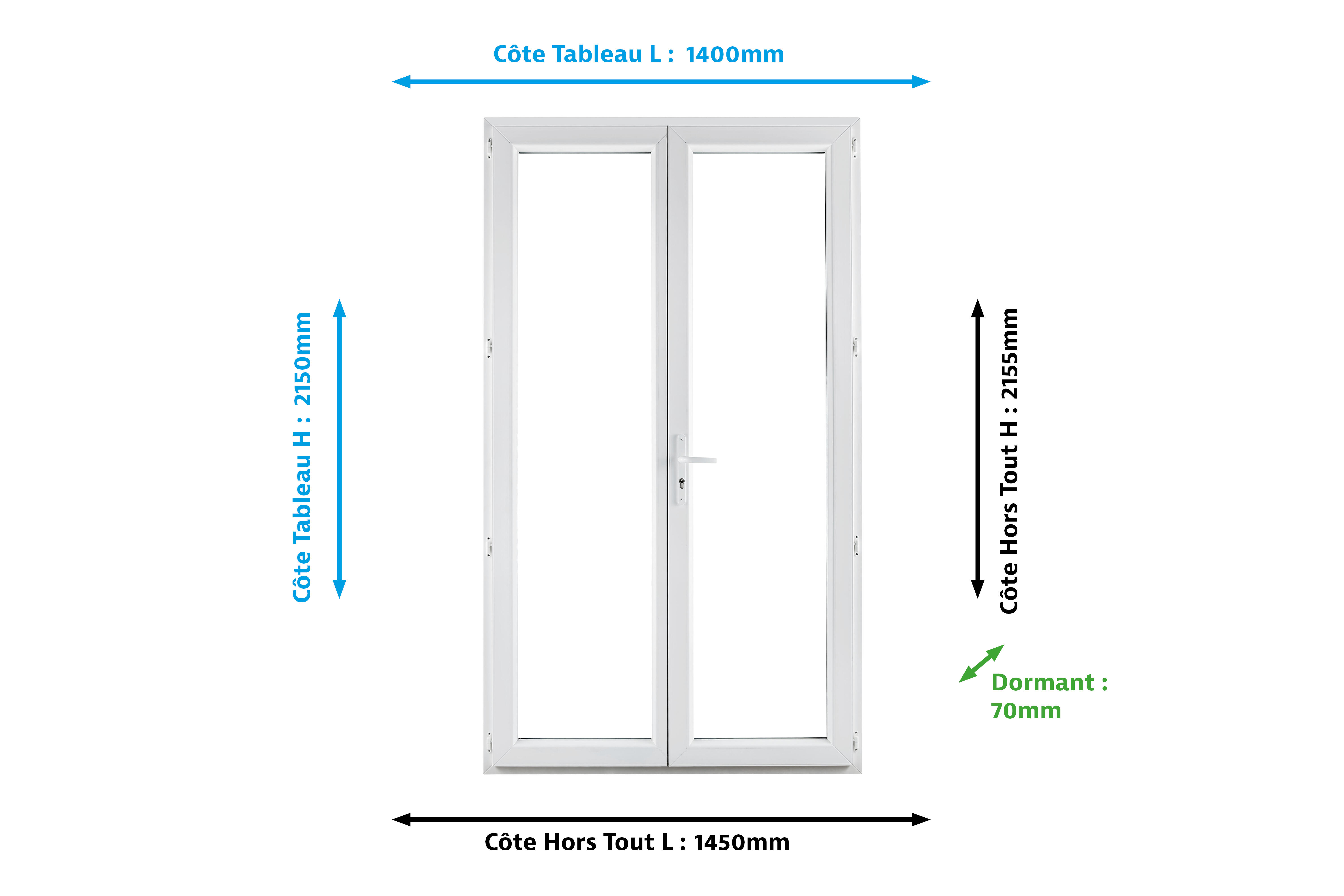Porte-fenêtre PVC H.215 x l.140 cm 2 vantaux blanc - 2