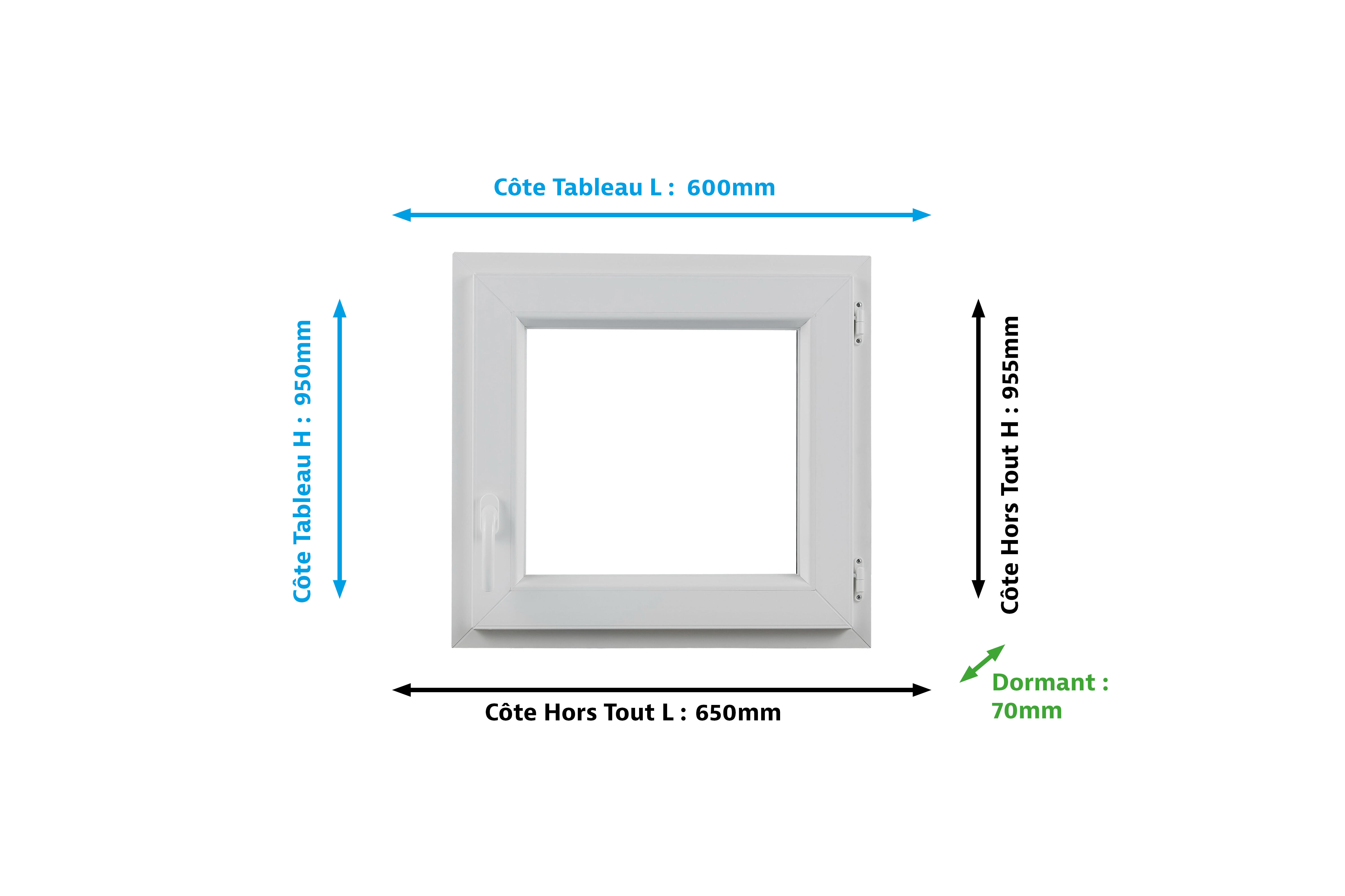 Fenêtre PVC H.95 x l.60 cm 1 vantail tirant droit blanc - 2