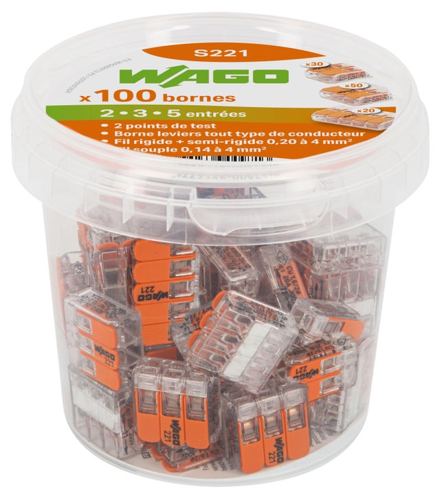 Borne de connexion S221 en assortiment pot de 100  - WAGO